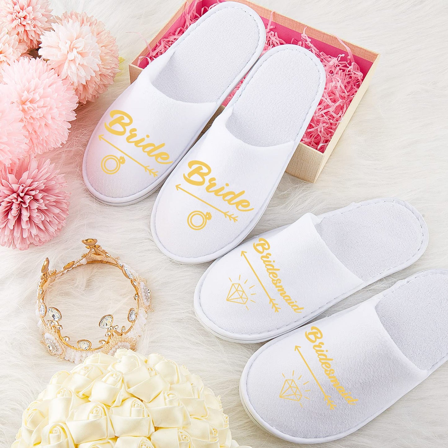 Hercicy Wedding Bridesmaid Slippers Set of 7 Bride Disposable Hotel Bridal Shower Spa Slippers for Weddings and Bachelorette Party Decoration
