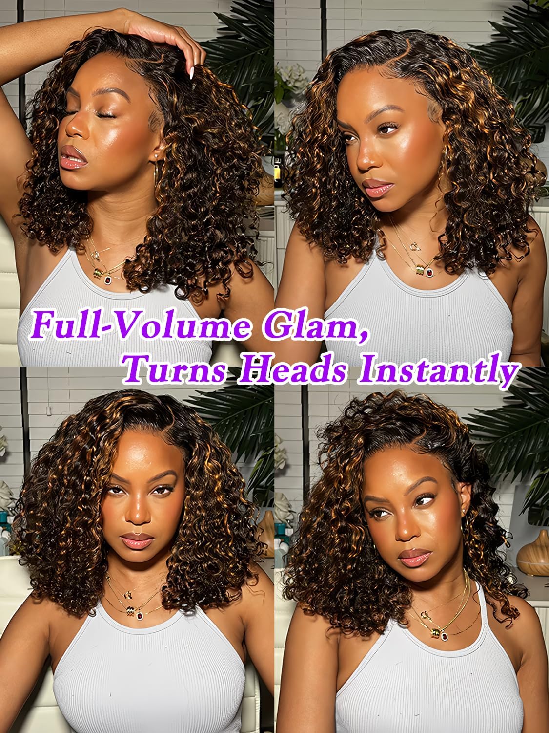 Water Wave 1B/Burgundy Red Highlight Skunk Stripe Human Hair Bundle 12 Inch