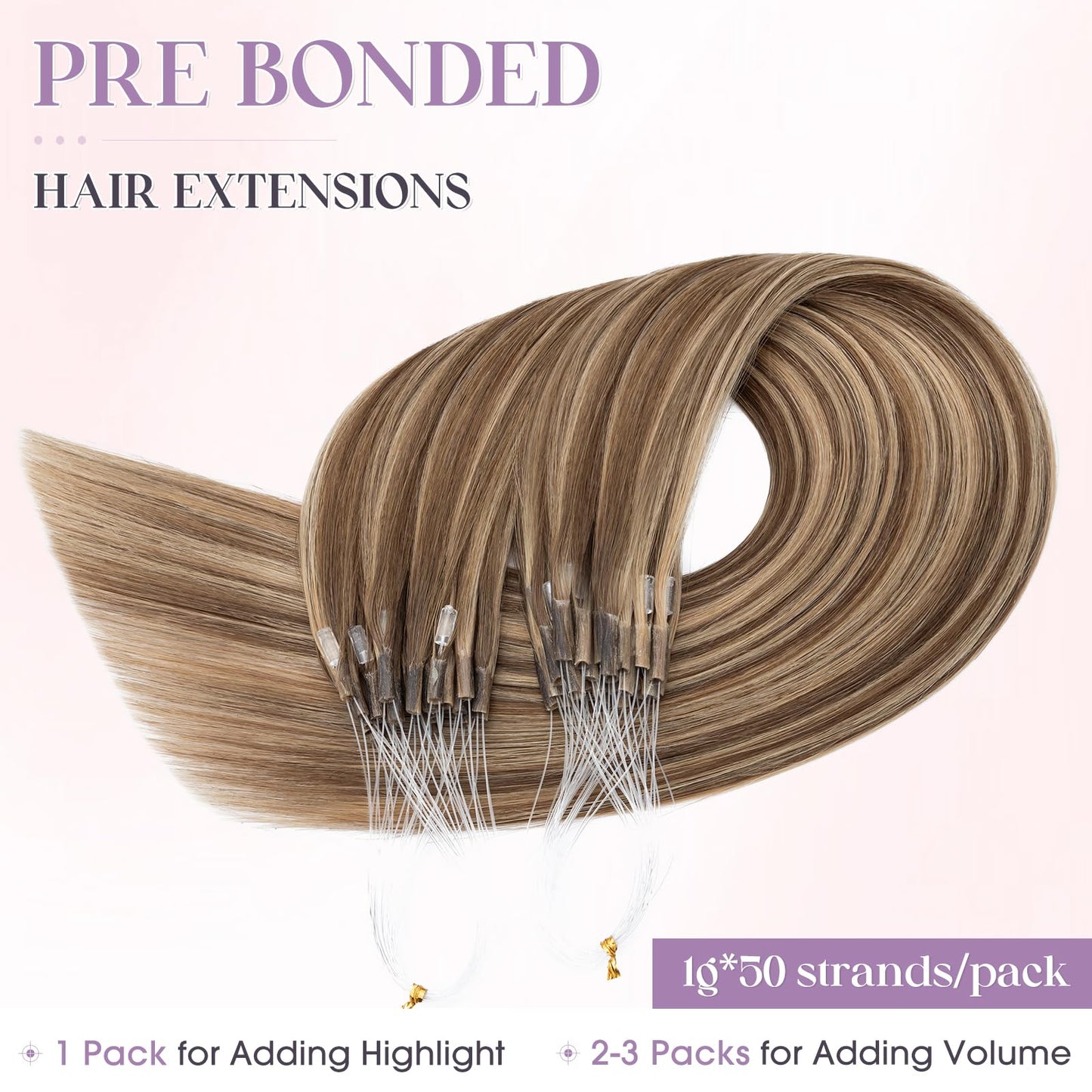 Elailite K Tip Hair Extensions Human Hair Real Remy Hair Medium Brown & Dark Blonde 14 Inch U Tip Ktip Utip Keratin Bond Hot Fusion Pre Bonded Hair Extensions for Women 50G 50Strands