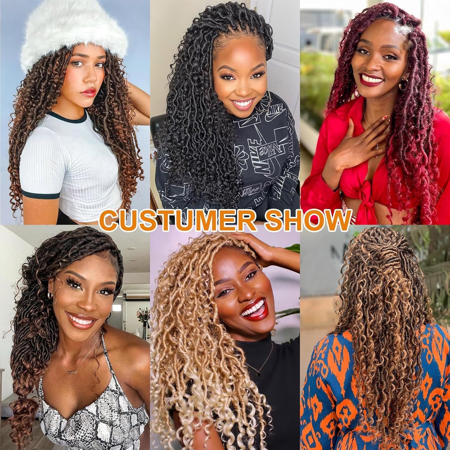 COOKOO 24 Inch Boho Crochet Hair Extensions - 8 PCS Goddess Locs with Curly Ends | Synthetic 1B/30/27