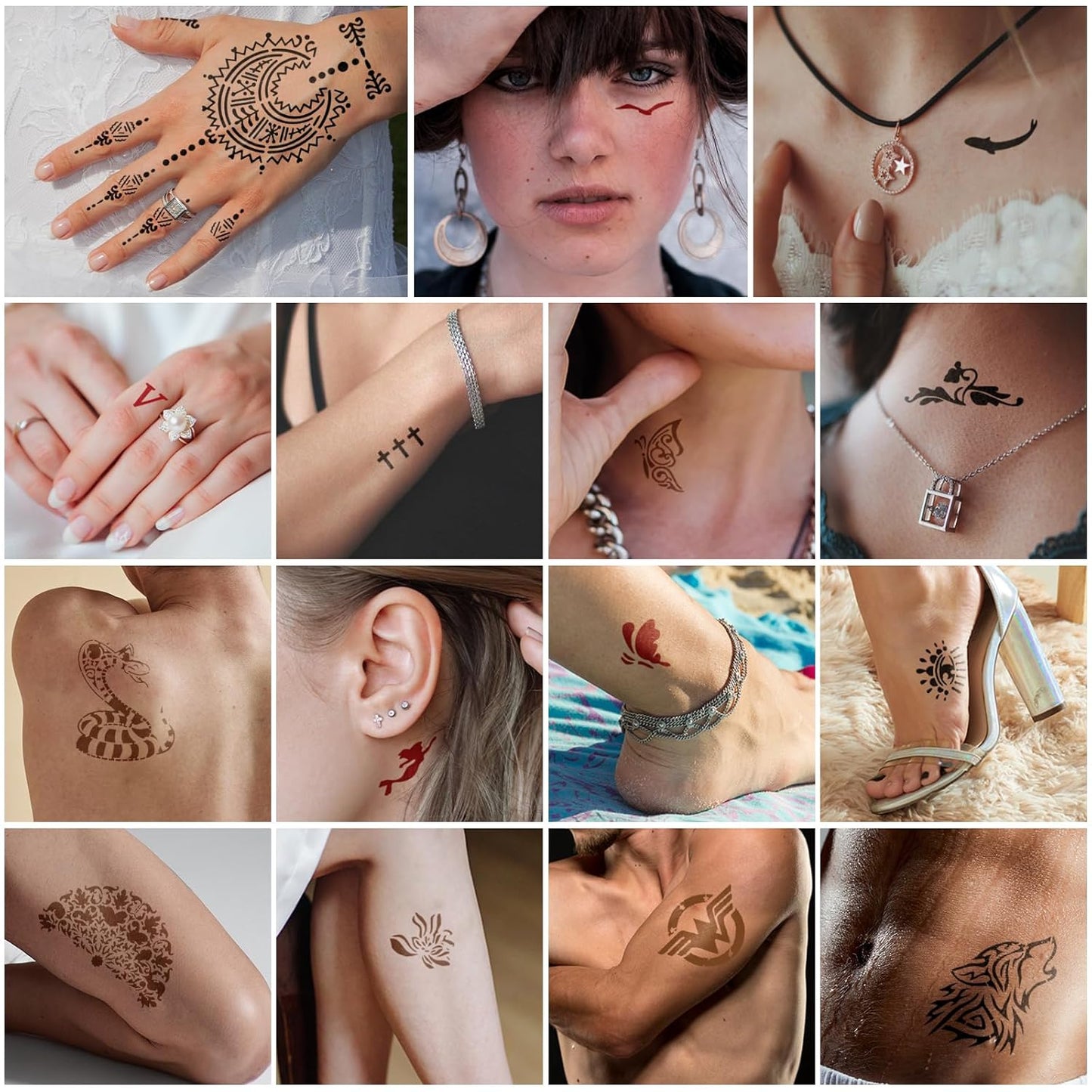 Temporary Tattoo Kit - 146 Pcs for Teens & Adults | 3 Tattoo Pastes, 136 Reusable Stencils for DIY Body Art