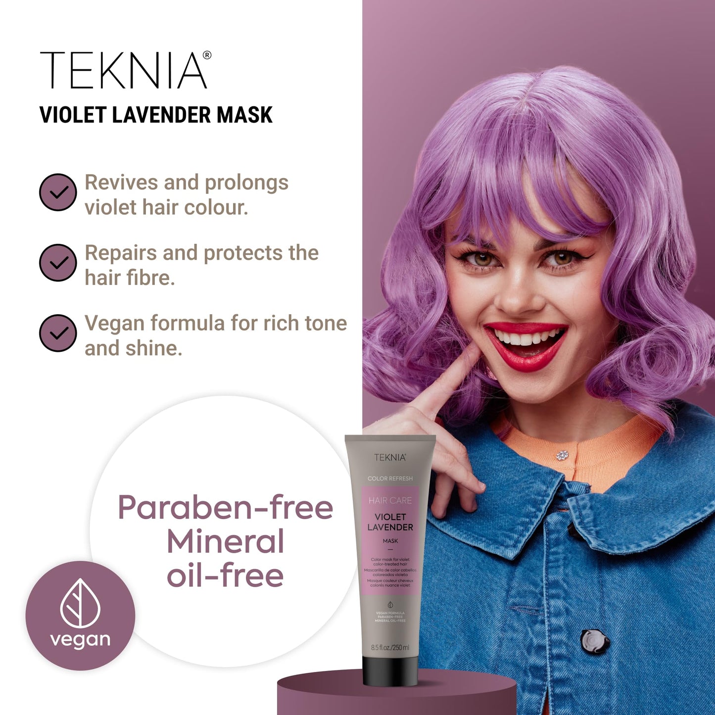 LAKMÉ Teknia Violet Lavender Color Refresh Hair Mask, Color Depositing Conditioner for Purple Hair, 8.5 Fl Oz