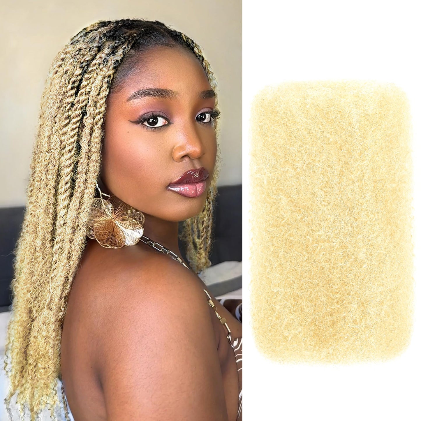 Afro Kinkys Bulk Human Hair,14 Inch 50G/Pack Soft 4C Afro Kinky-Curly Human Hair Bulk for Twist Dreadlocks Extensions Repair Locs 613 Blonde 1 Pack (613, 14 inch)