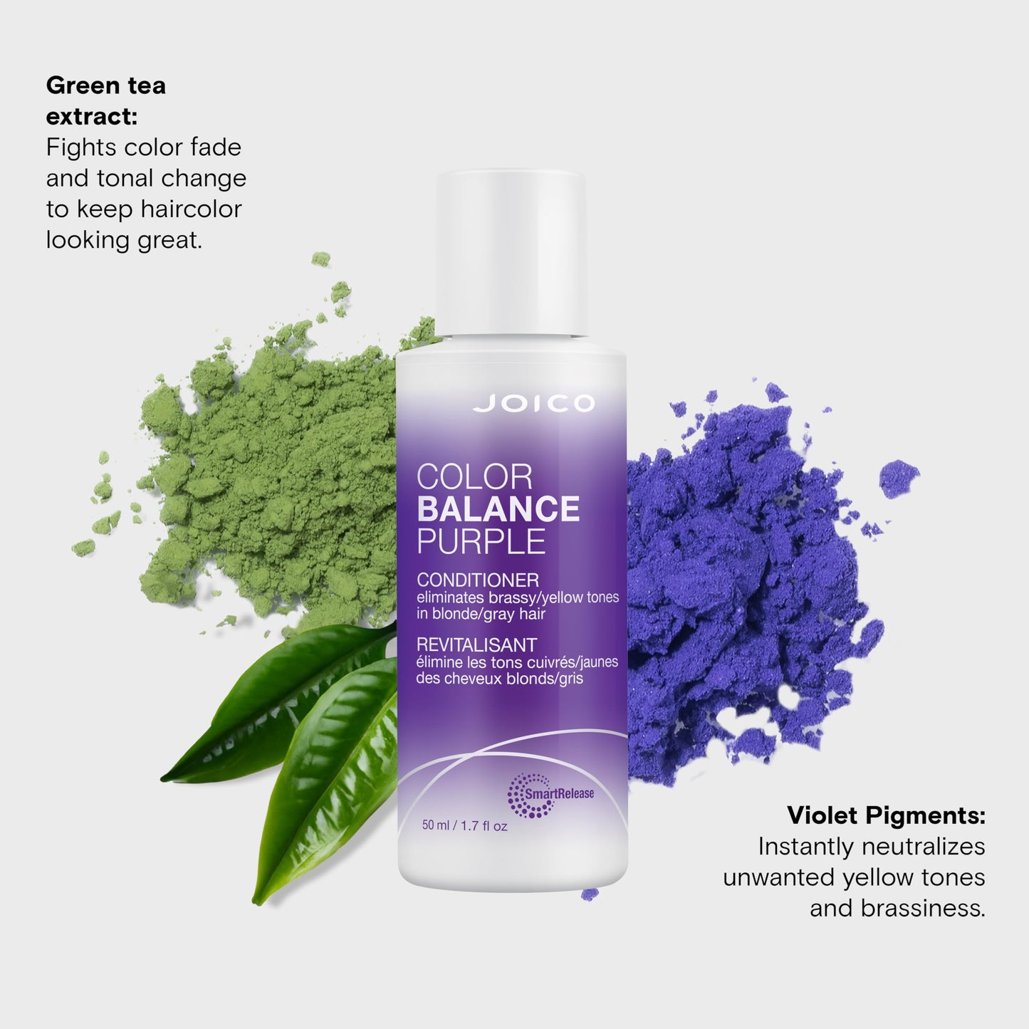 Joico Color Balance Purple Conditioner, 1.7 Fl Oz, For Cool Blonde, Gray Hair, Eliminates Brassy Yellow Tones, Boosts Vibrancy & Shine, UV Protection, With Rosehip Oil & Green Tea Extract