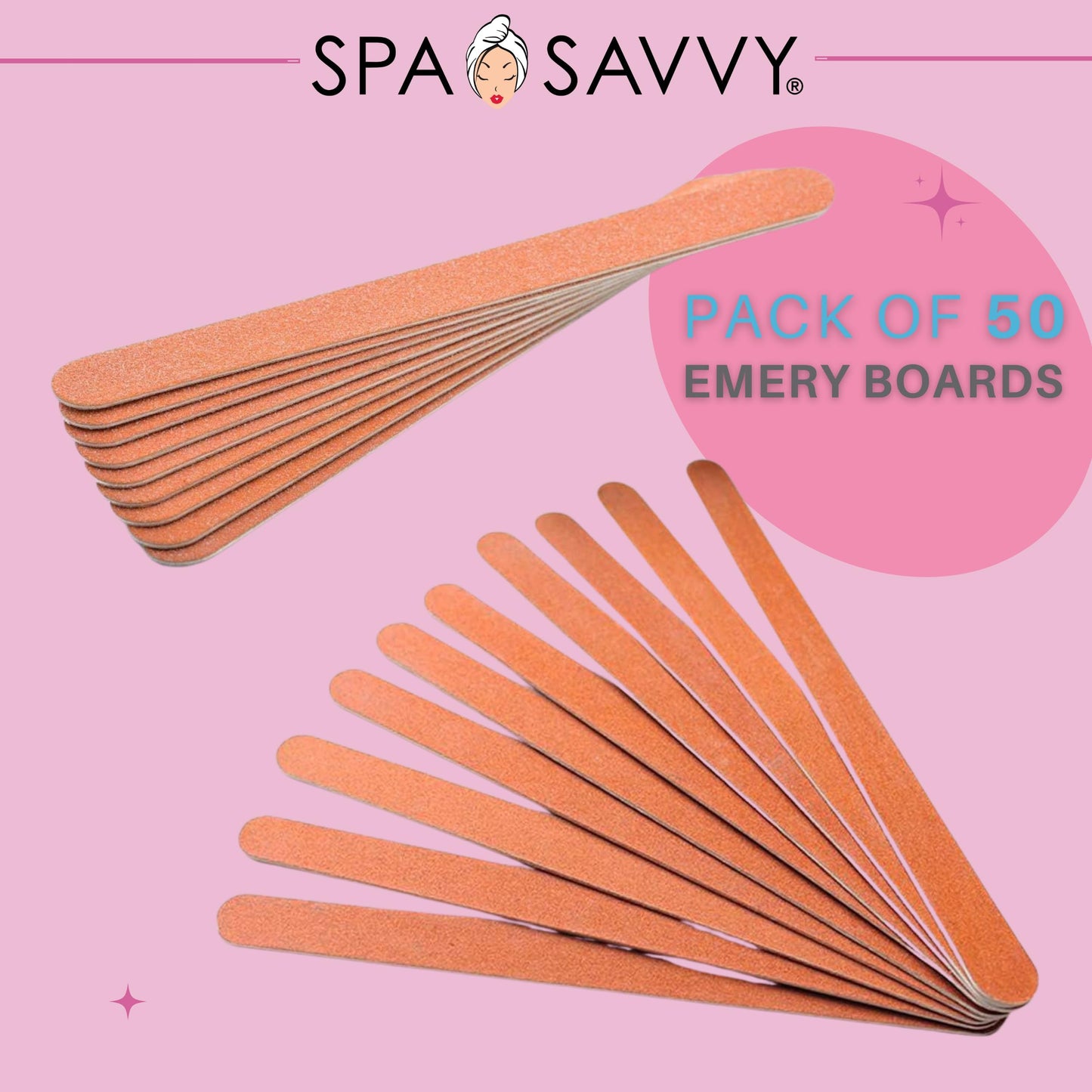 Spa Savvy Nail File Set, 50 Count, Double Sided 4.5 Inch Emery Boards for Regular, Gel, and Acrylic Nails, Pedicure and Manicure Tools