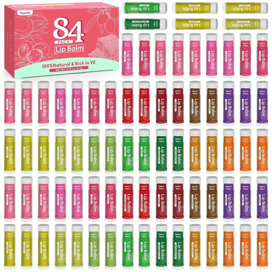 Yopela Lip Balm Variety Set - 84 Pack of 14 Flavors | Hydrating & Moisturizing for Dry Cracked Lips