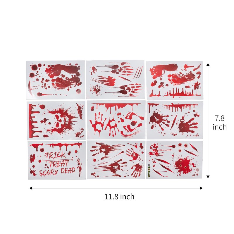 Halloween Tattoos,Halloween bloody saw toy,9 Sheets Bloody Handprint Footprint Wall Decal Floor Clings,15 Sheets Body Face Scar Realistic Temporary bloody Tattoos Stickers,skeleton costume