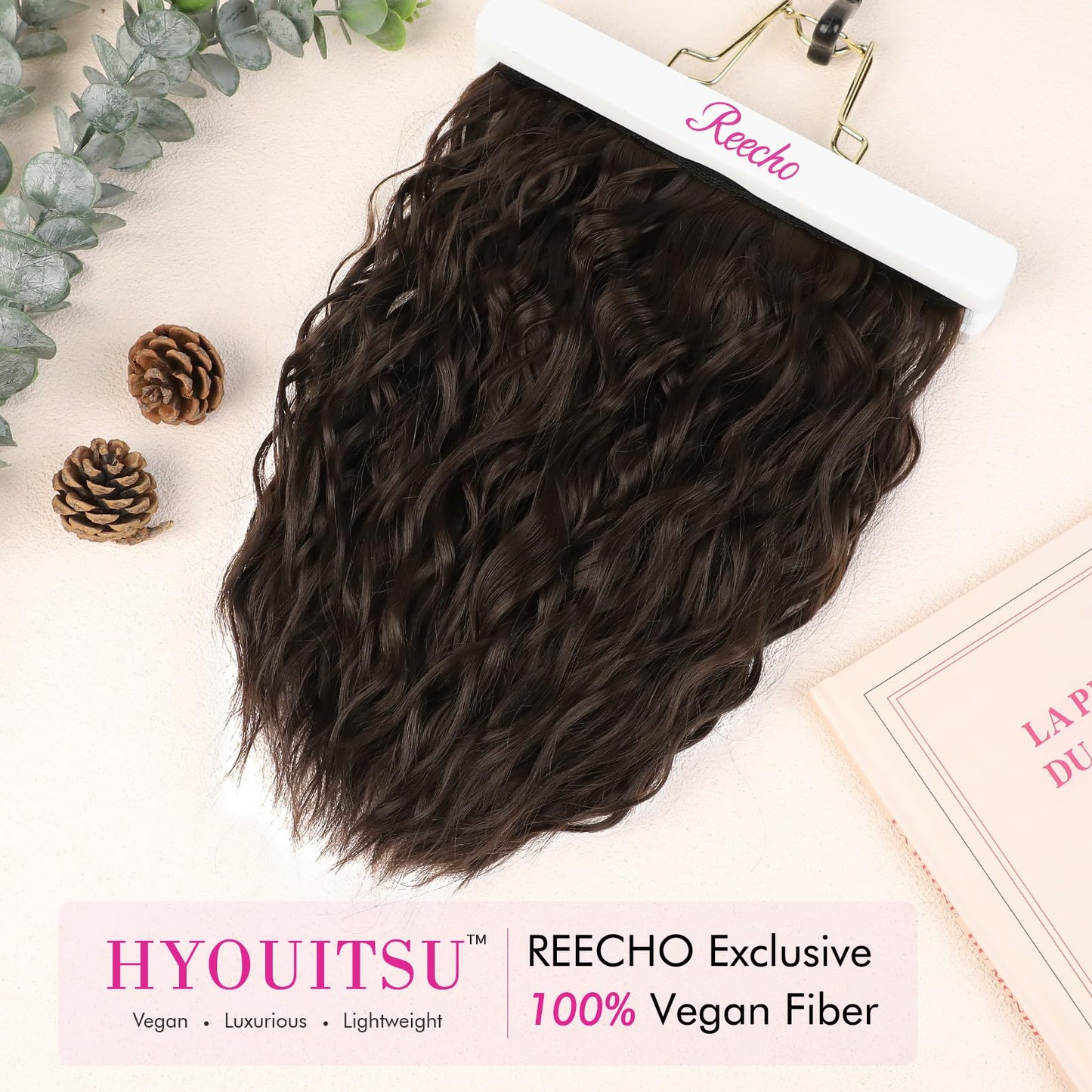 REECHO Clip in Hair Extensions, 4PCS 12" Short Curly Wavy Blonde Hair Extensions, Invisible Lace Weft, Natural Soft Hairpieces for Women - Dark Brown
