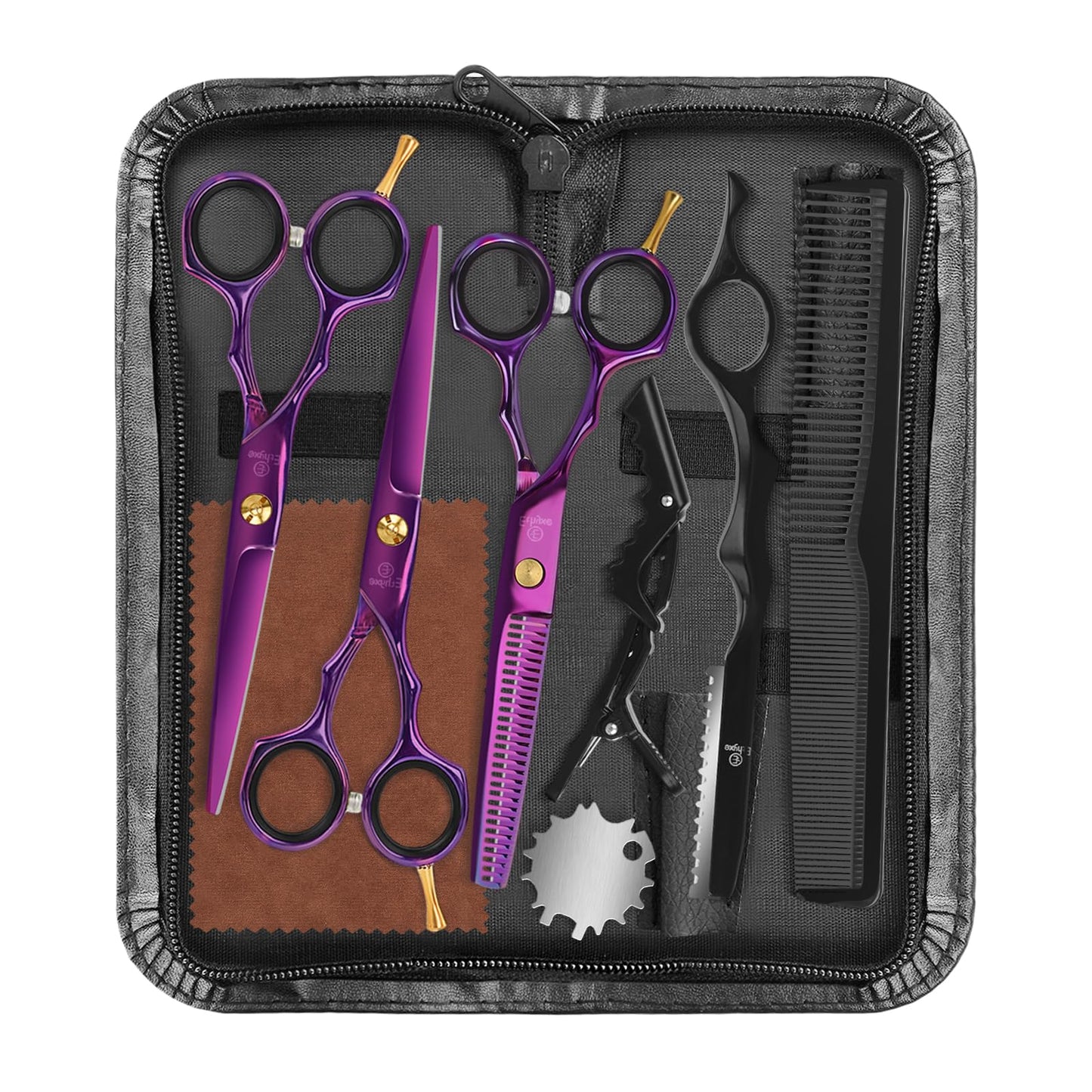 ETHTXE 9Pcs Professional Hair Scissors Set, Stainless Steel Barber Supplies – Includes Straight & Thinning Shears, Hair Thinning Knife – Multi-Use Haircut Tools for Home, Salon, and Barbers (Purple)