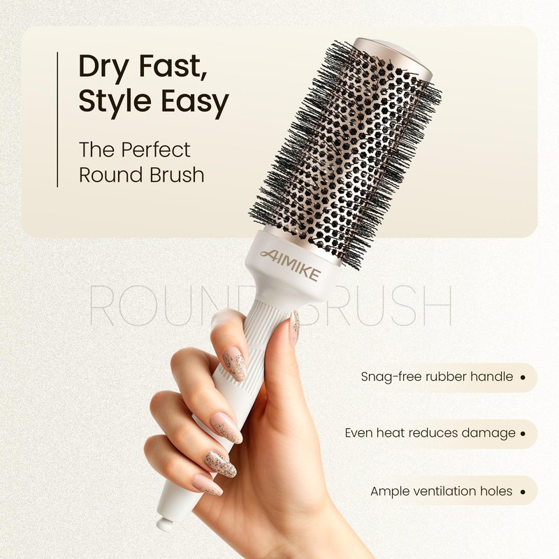 AIMIKE Round Brush for Blow Out, NaturaVol Medium Round Hair Brush for Fine Hair with Nano Thermal Ceramic Tech, for Blow Drying & Styling, Adds Volume & Smoothness (1.7 Inch Barrel, 2.5 Inch Bristle)