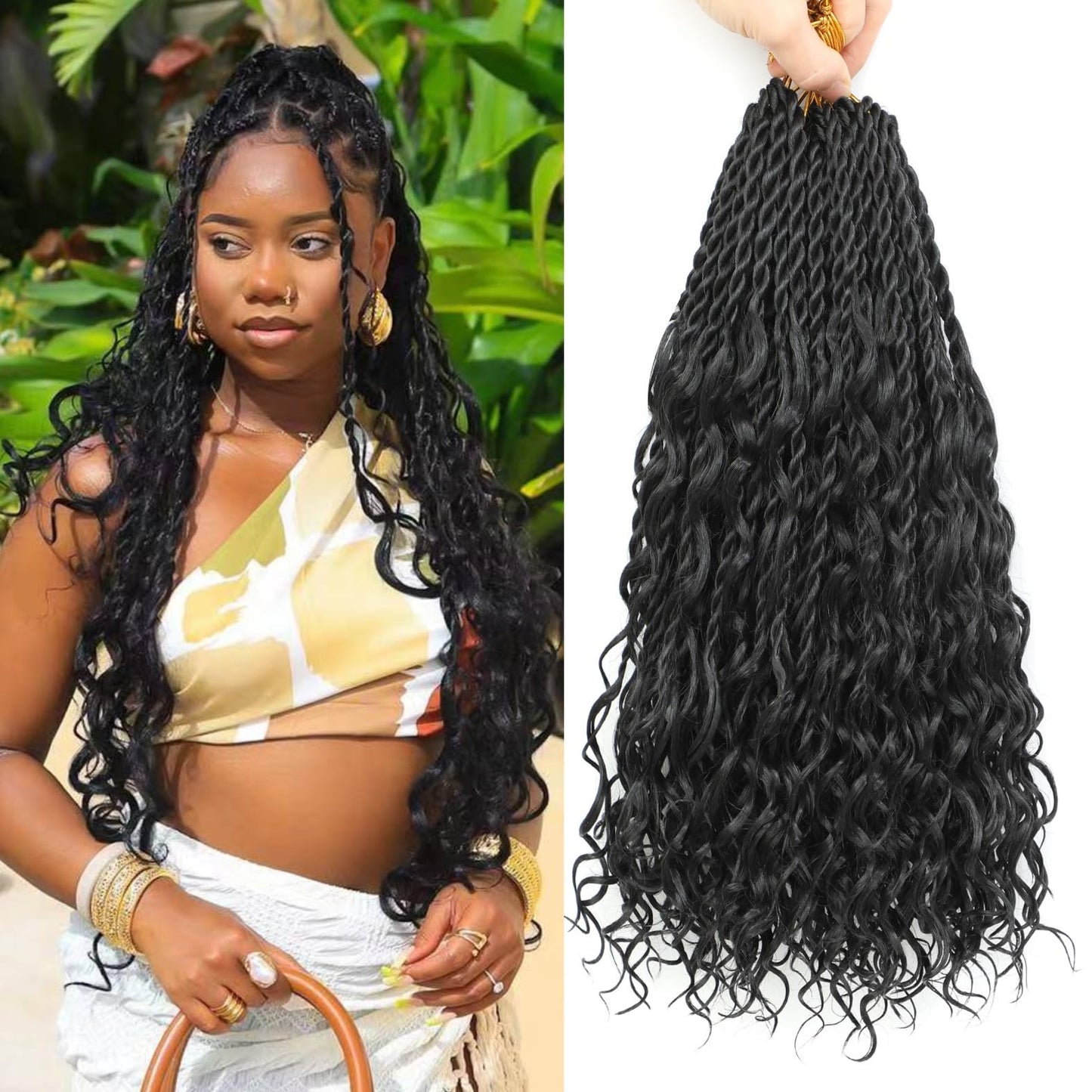 Senegalese Twist Crochet Hair - 8 Packs Boho Island Twist Crochet Hair with Curly Ends 16 Inch Pre Looped Goddess Crochet Twist Hair Extensions for Black Women (16 Inch(8 Packs), 1B/30/27)