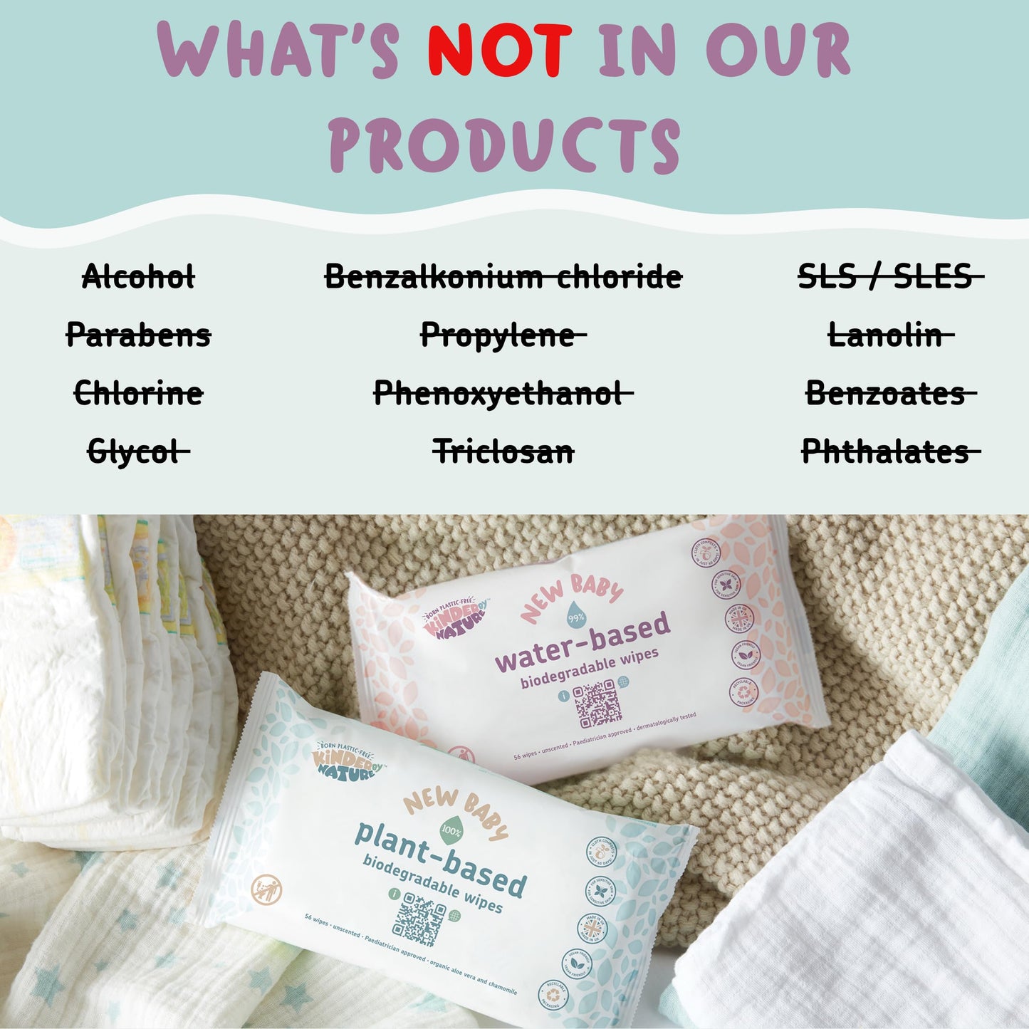 Kinder by Nature Plant Based Baby Wipes - 100% Biodegradable & Compostable, 672 Count (12 Packs of 56) - 99% Plant-Based Ingredients, Plastic-Free Wipes