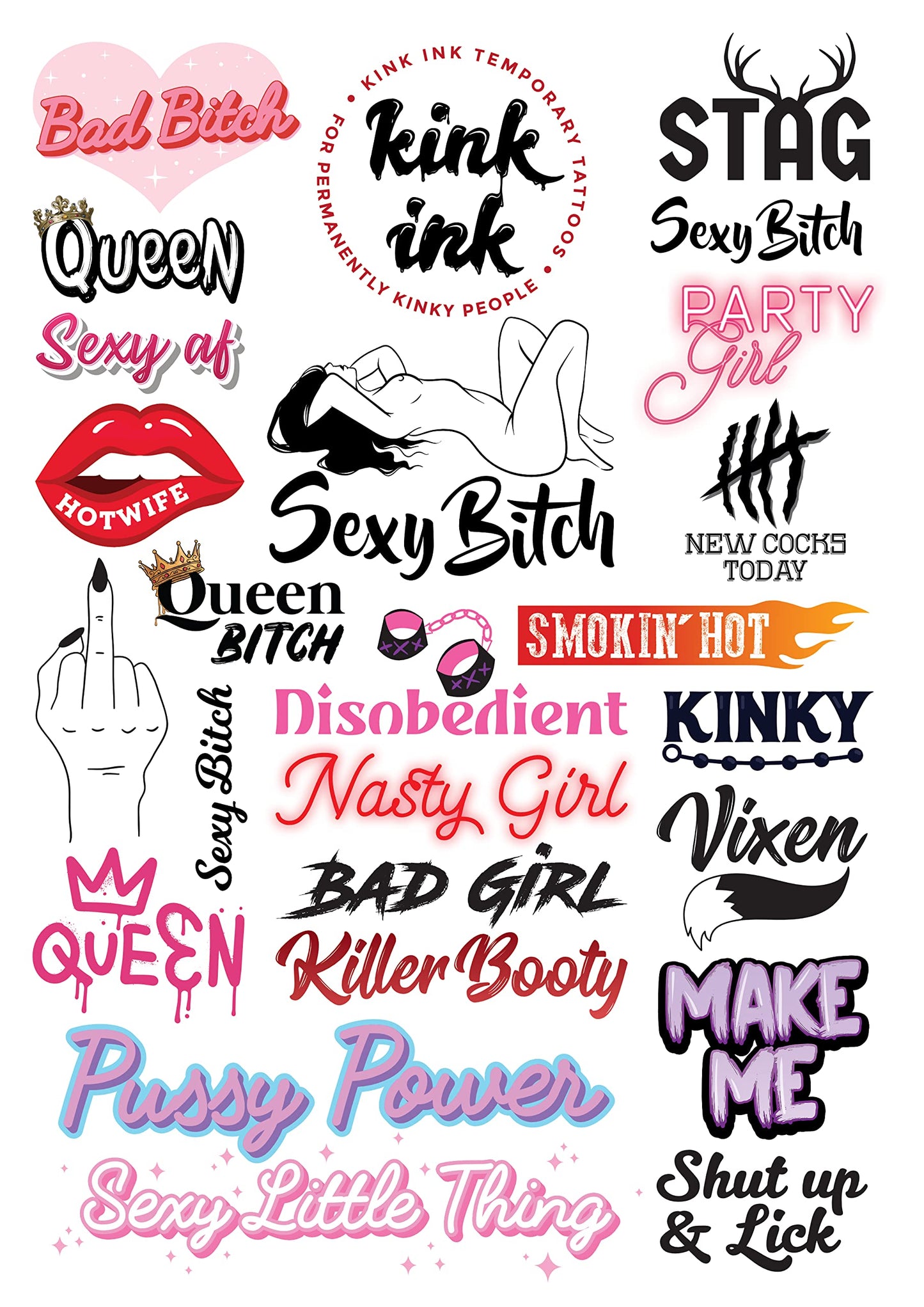 Kink Ink - 24 x Vixen Temporary Tattoo Sexy Naughty Kinky Sticker