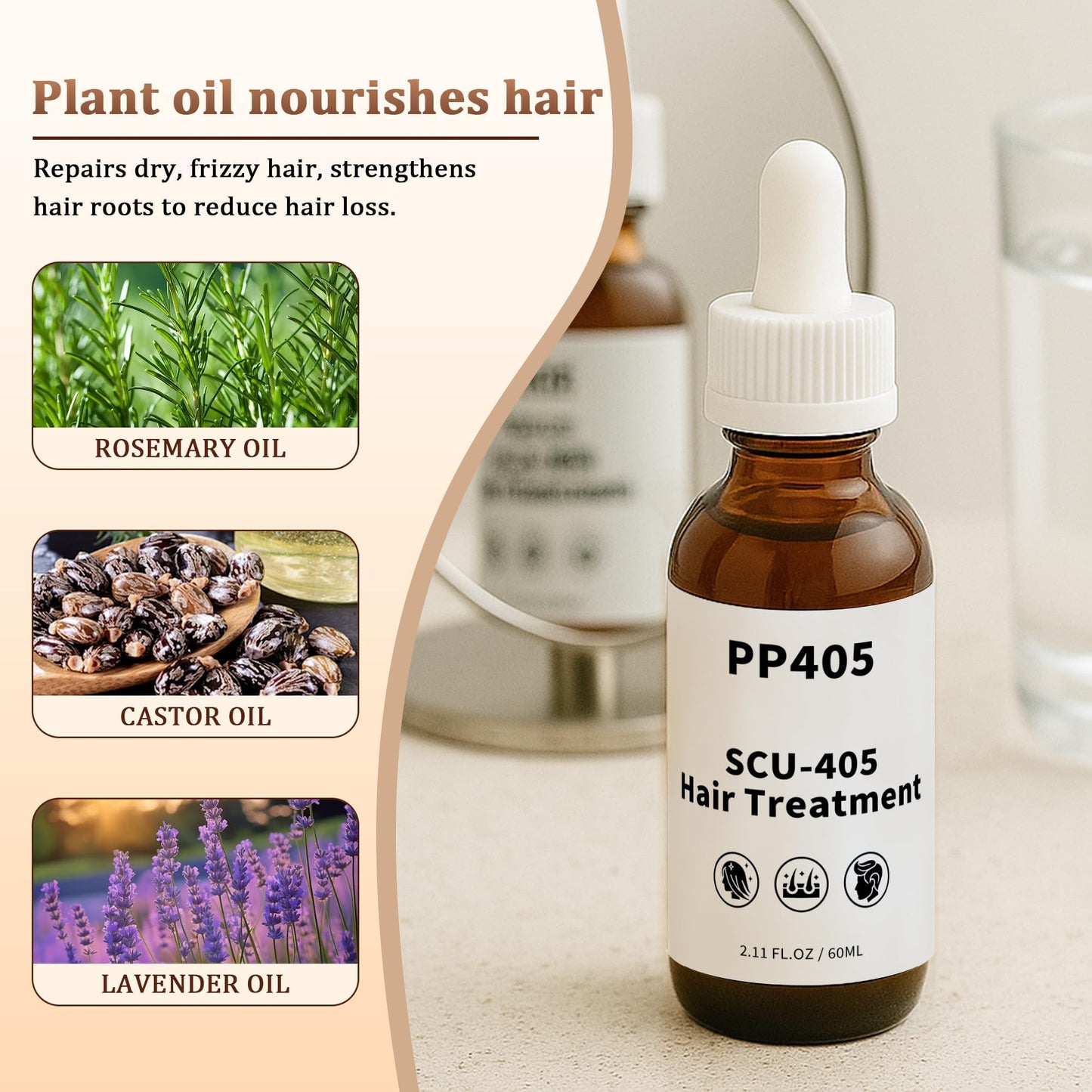 PP405 Hair Treatment | SCU-405 | Hair Growth Oil | Anti-Hair Loss | Quickly Absorbed & Non-Greasy | Hair Serum Growth for All Types | 2.11 FL.OZ (1 * 60ML)