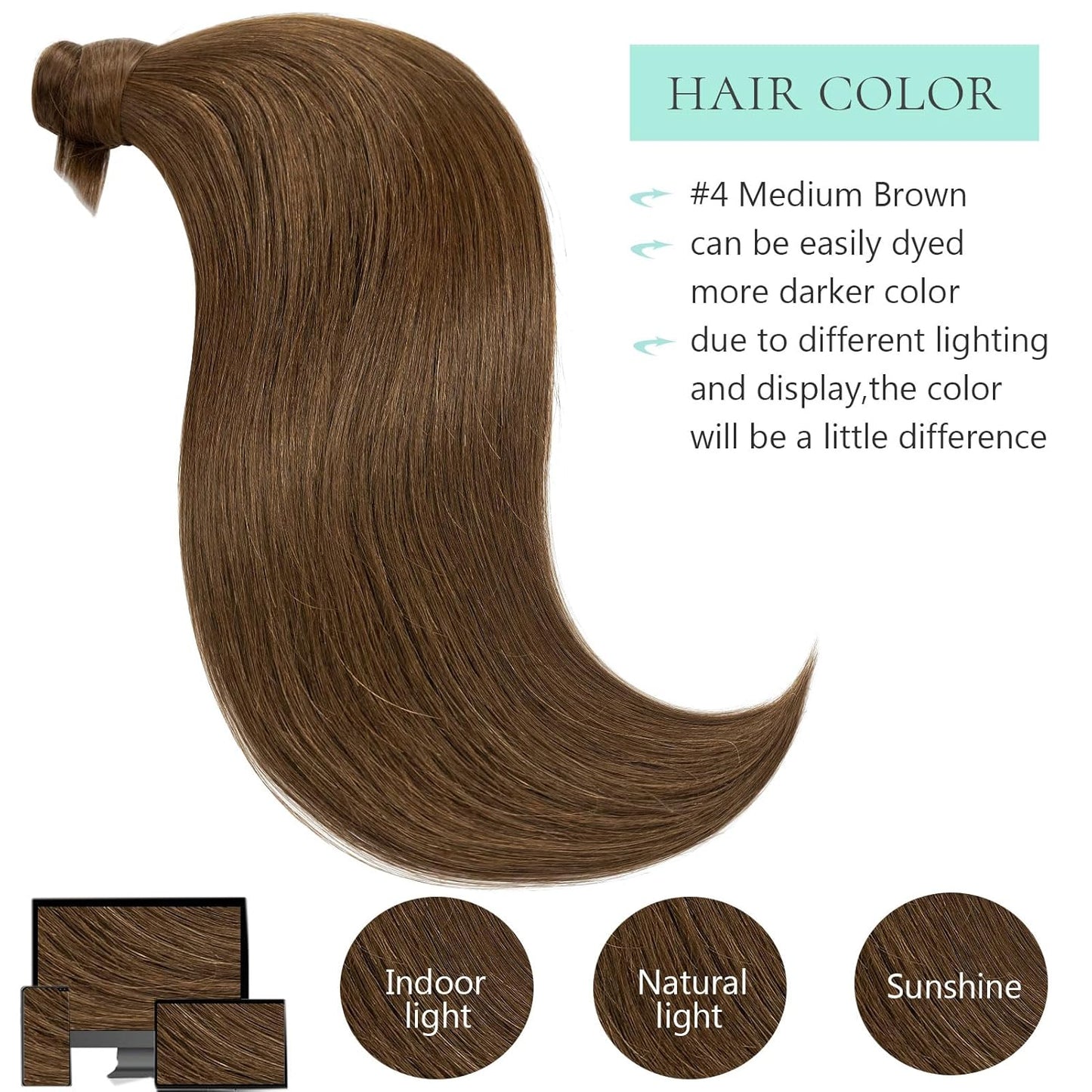Loxxy Human Hair Ponytail Extension - Chocolate Brown Clip-In Wrap Around 16 Inch, 80g Long Straight Hair
