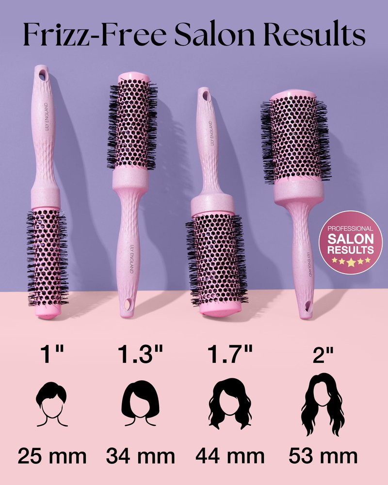 Lily England Round Blow Dry Brush Set for Women - Perfect for Voluminous Blowouts - Ceramic Ionic Technology - Luxury Gift for Her (Pink)