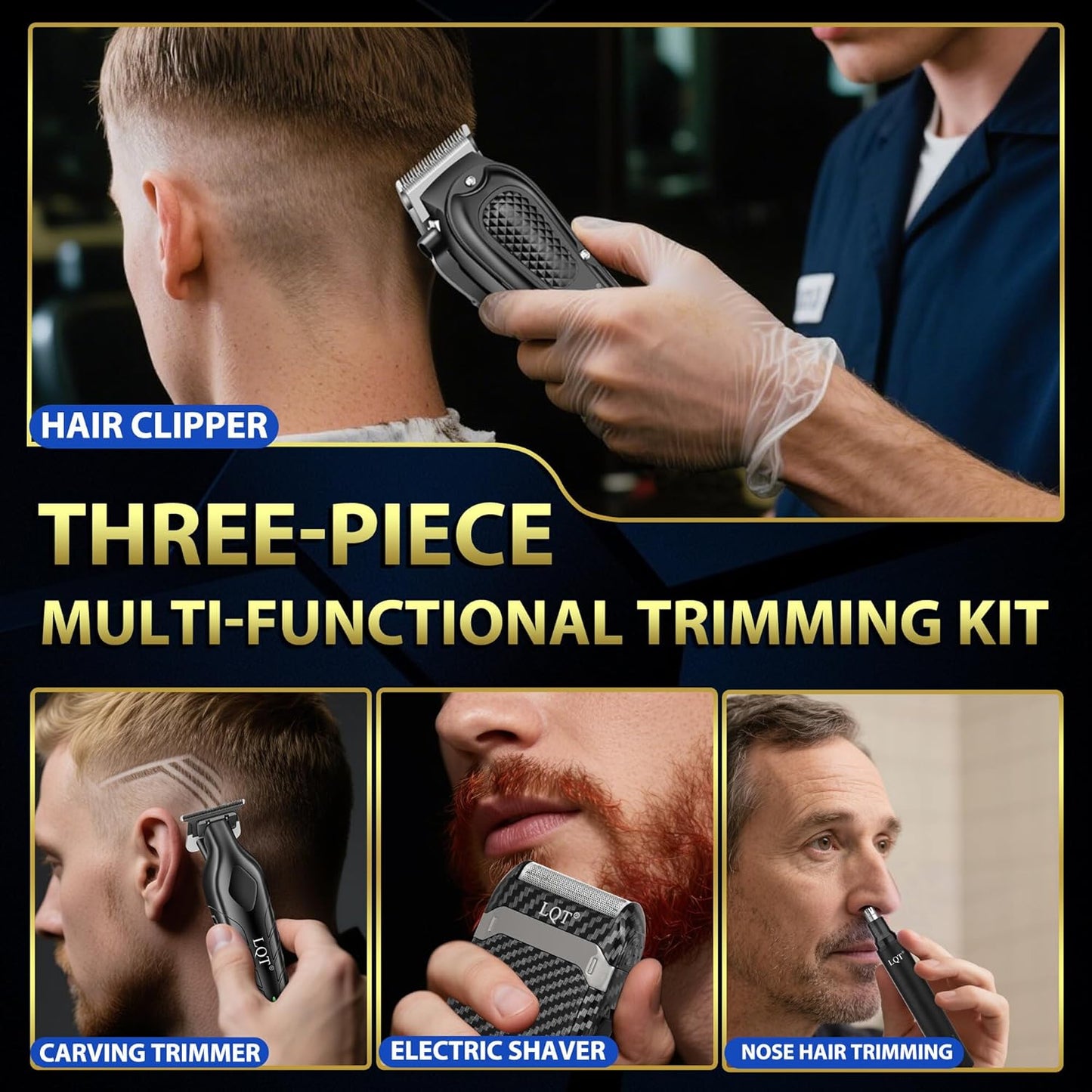 Professional Hair Clippers for Men - Cordless Trimmer Set with Nose & Ear Groomer | Rechargeable Electric Shaver