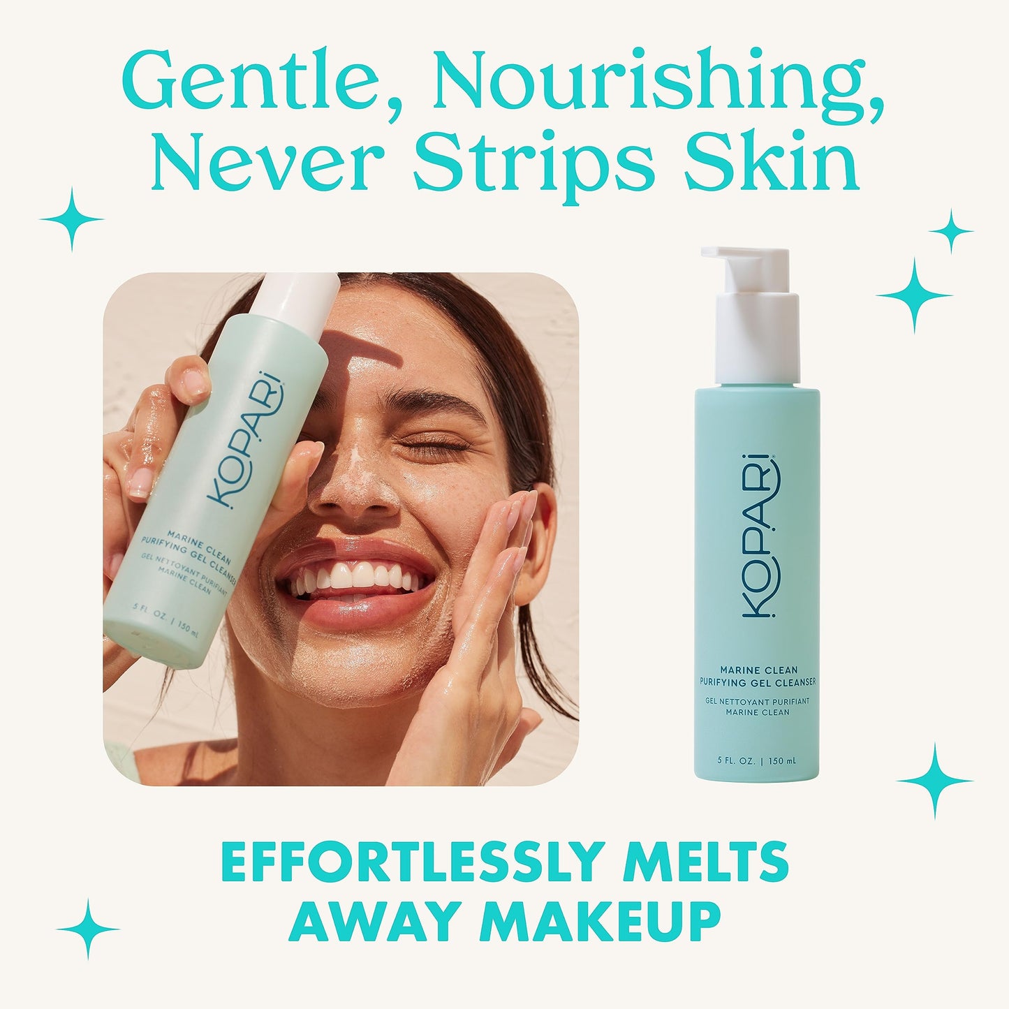 Kopari Marine Clean Purifying Gel Cleanser, Infused with Amino Acids & Vitamin B5, Dual-Action Gel-to-Foam Cleanser, Gentle and Nourishing, 5 oz | New Look, Same Formula, Product Packaging May Vary