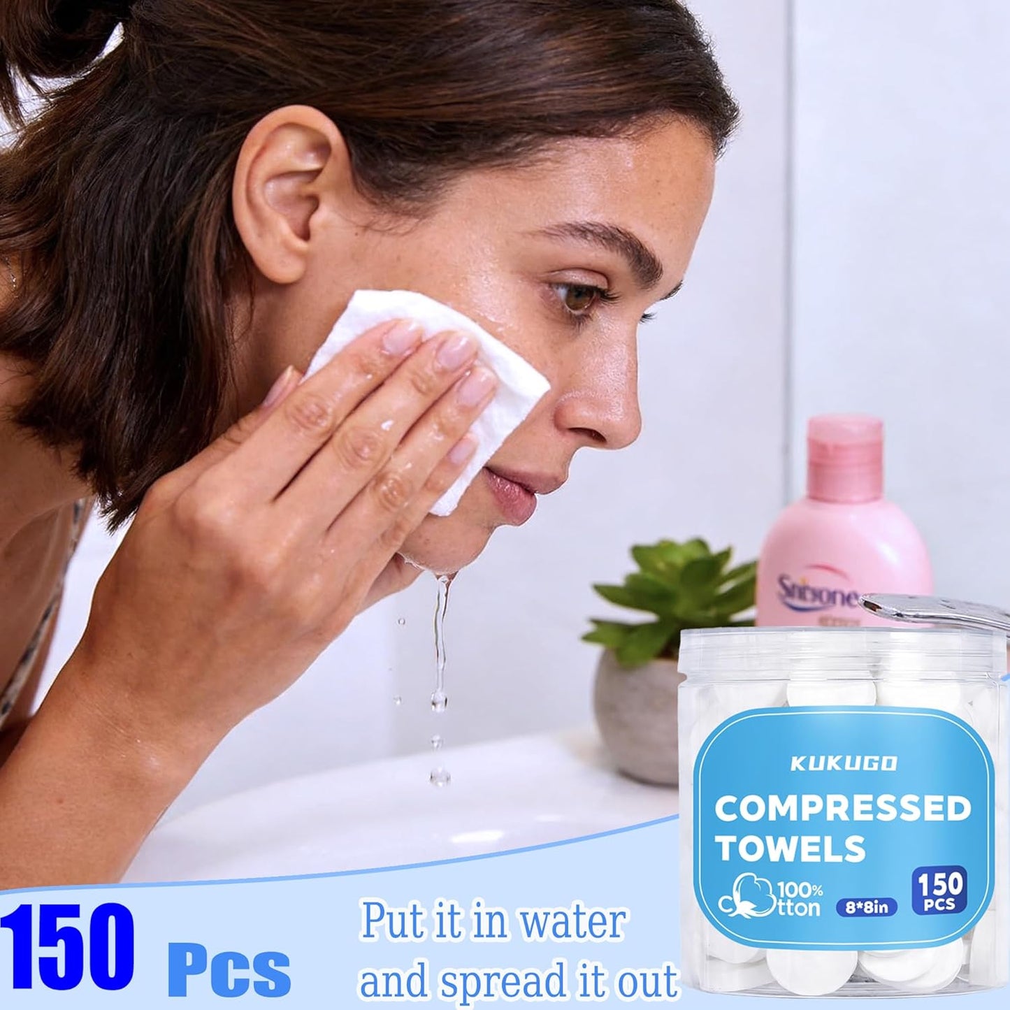 Compressed Towels - 150 Pcs Coin-Sized Disposable Face Towels | Soft, Absorbent, Biodegradable Washcloths for Travel & Skincare