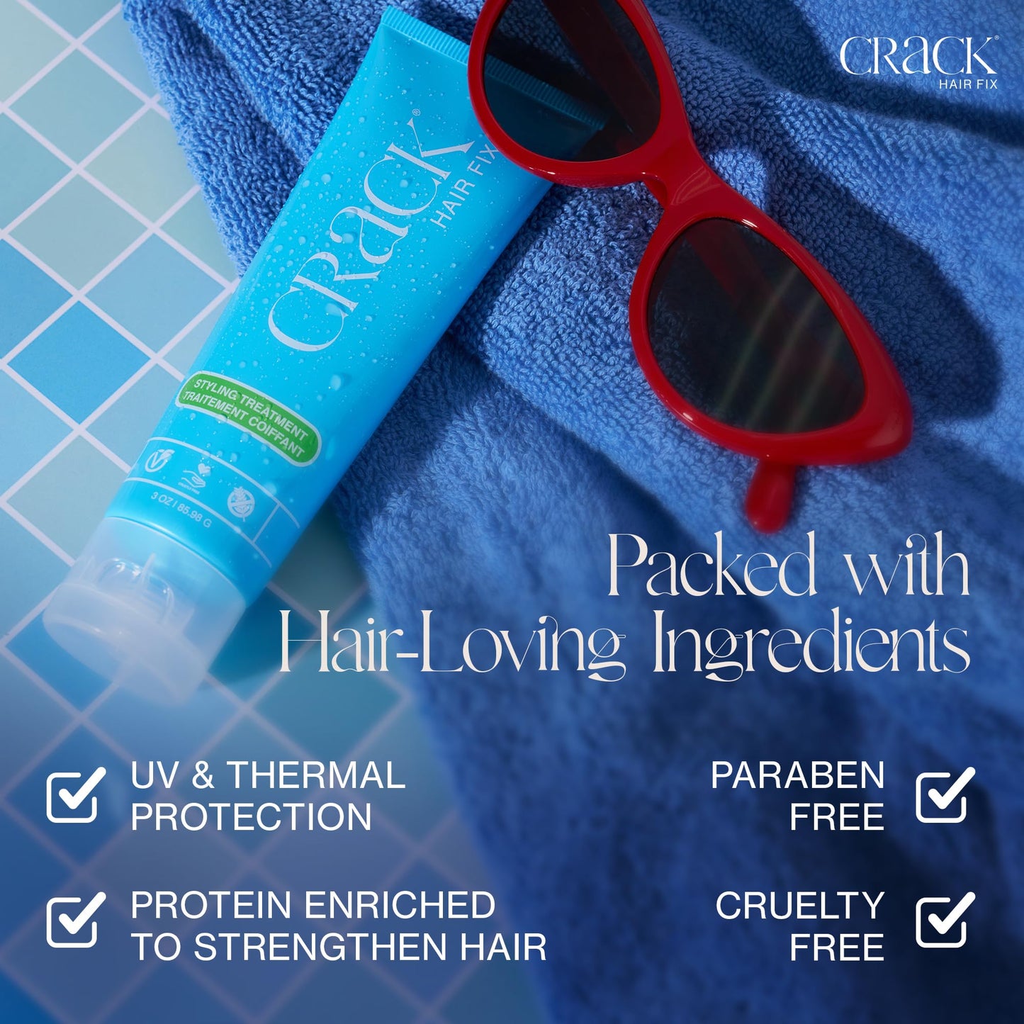 Crack Hair Fix Air Dry Cream - Multi-Tasking, Anti-Frizz, Leave-In Styling Balm with Protection from Humidity, Chlorine, Heat Treatments & Sun, 3 oz, PACK OF TWO