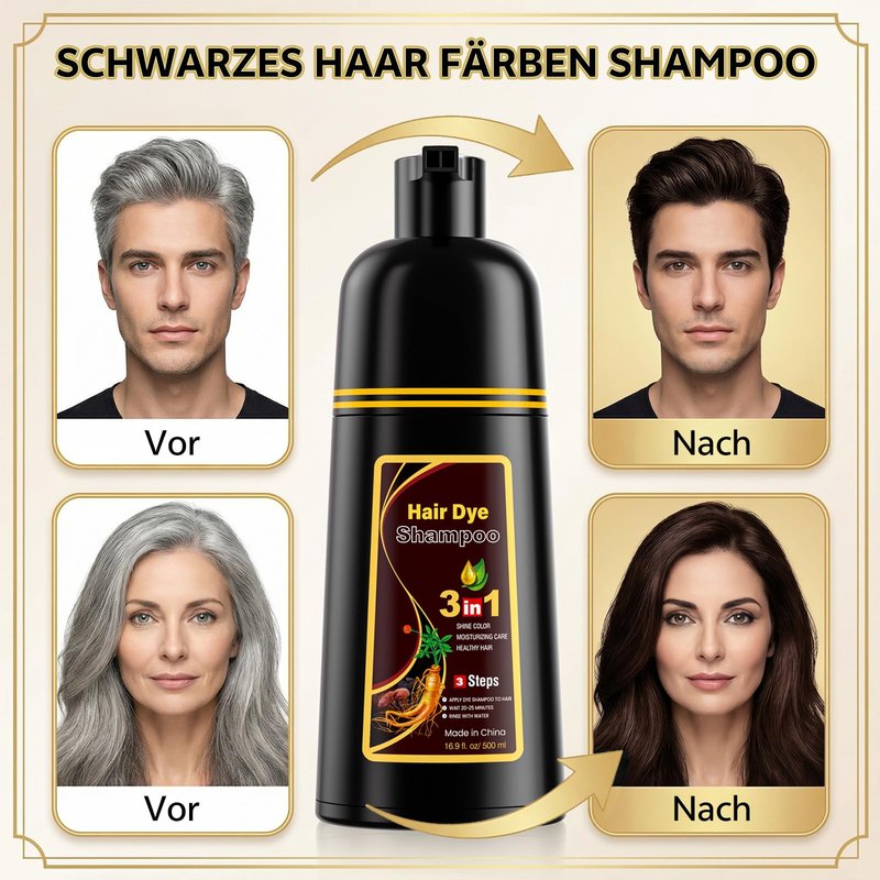 JUANCHI Dark Brown Hair Dye Shampoo 3 in1, Dark Brown Shampoo Hair Dye for Gray Coverage, Hair Color for Women Men, Herbal Formula, Lasts 30 Days, 500ml (16.90 oz)