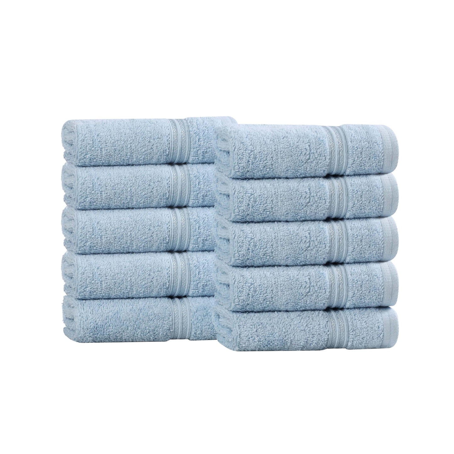 Superior Egyptian Cotton 10-Piece Face Towel Set , Small Towels For Facial, Spa, Quick Dry, Absorbent Towels, Bathroom Accessories, Guest Bath, Home Essentials, Washcloth, Airbnb, Light Blue