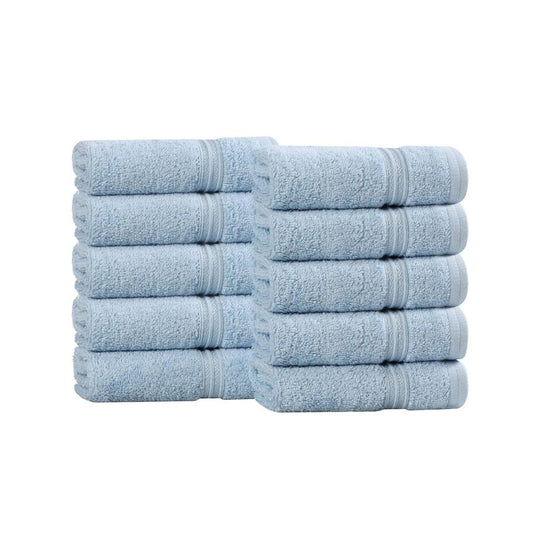 Superior Egyptian Cotton 10-Piece Face Towel Set , Small Towels For Facial, Spa, Quick Dry, Absorbent Towels, Bathroom Accessories, Guest Bath, Home Essentials, Washcloth, Airbnb, Light Blue