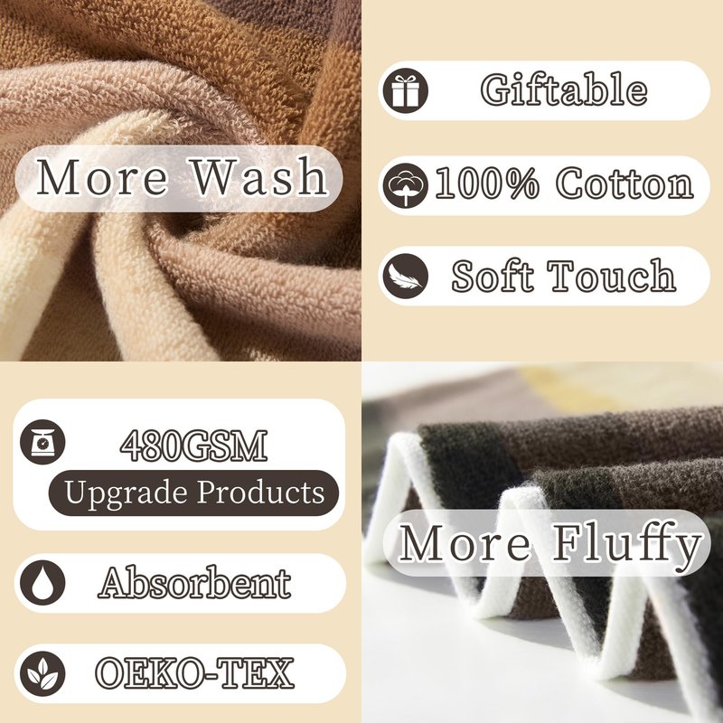 VOOVA & MOVAS Brown Washcloths 6 Pack - 100% Cotton | 480GSM | Soft | Absorbent | Long-Lasting, Wash Cloths for Your Face and Body, 13"x13", Decorative Hand Towels for Bathroom, Beige and Brown
