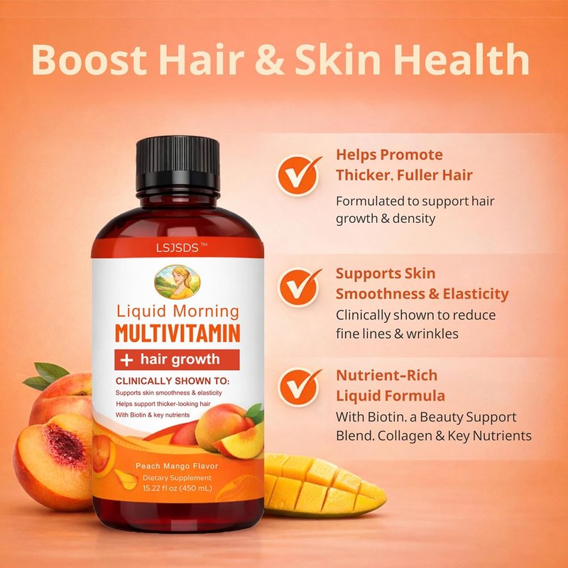 Liquid Multivitamin for Hair Growth - 10,000 mcg Biotin | 450 ml Hair & Skin Balance Formula for Men & Women 18+