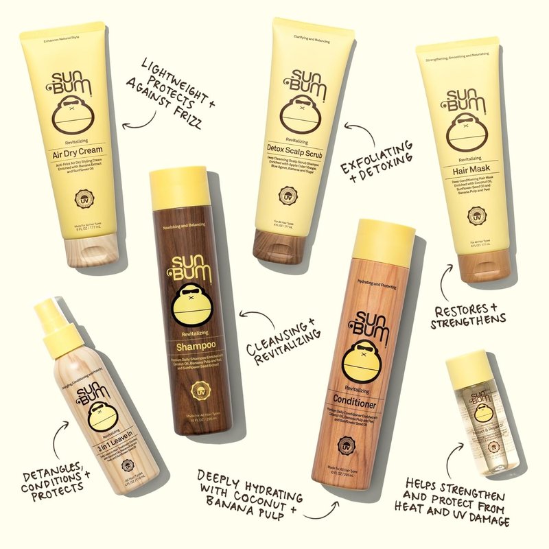 Sun Bum Revitalizing Leave-In Conditioner - Anti-Frizz Detangler with UV Protection | 4 oz, Coconut Oil & Banana Enriched