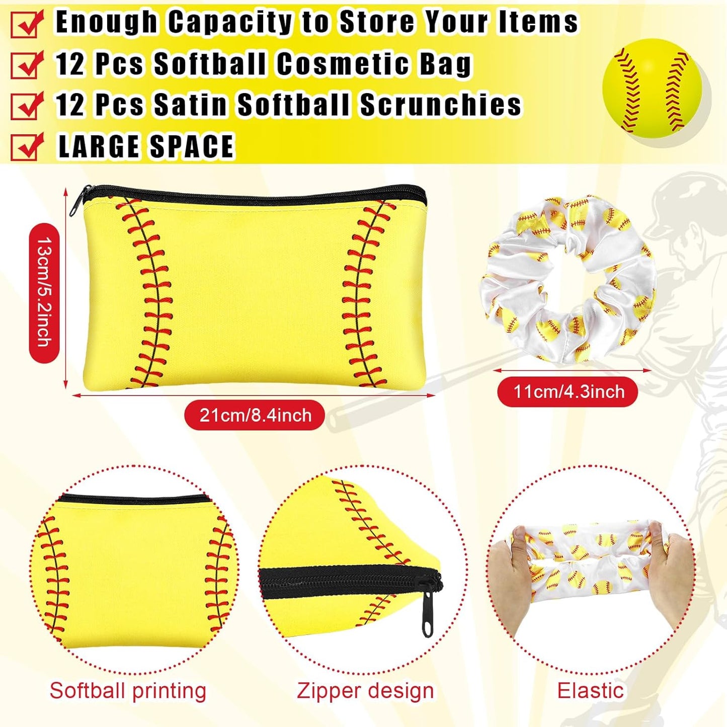 Softball Team Gifts - 48 Pcs Set with Makeup Bags, Hair Scrunchies & Lip Balms | Perfect Accessories for Girl Sports Teams