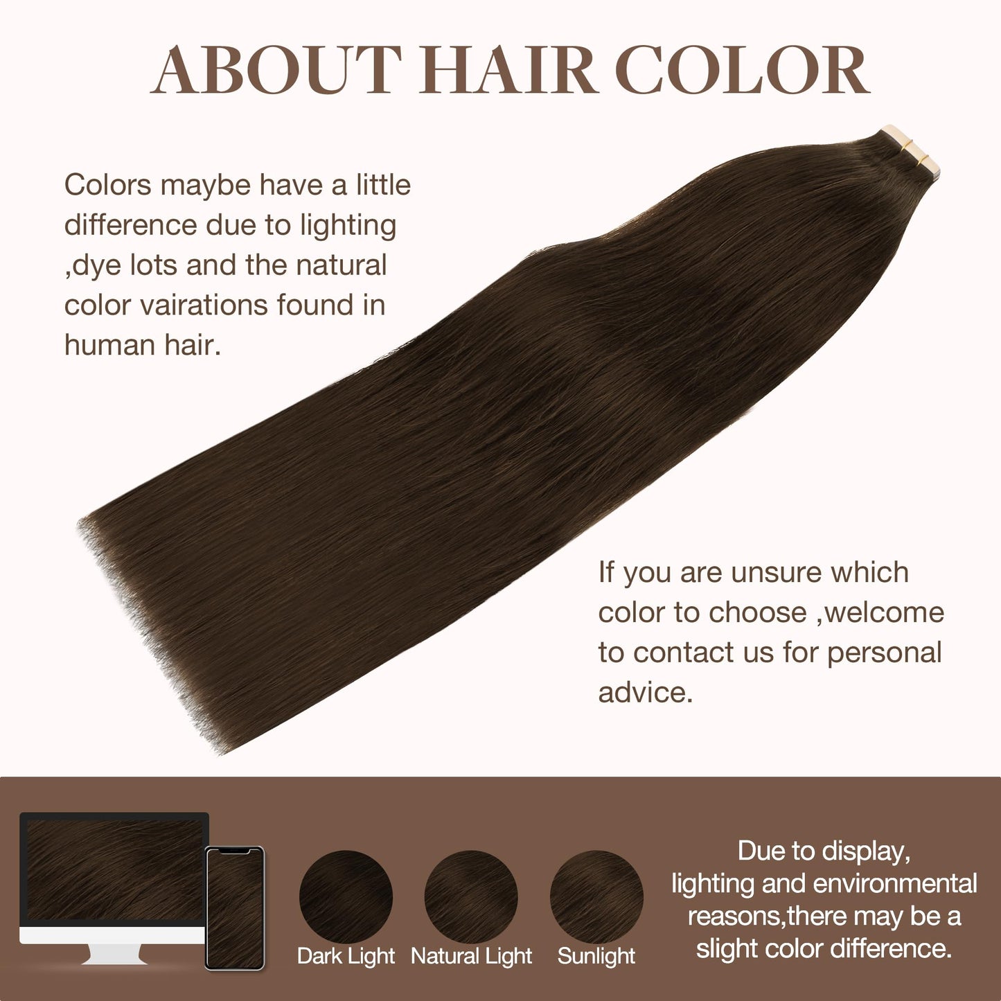 GOO GOO Tape in Hair Extensions Human Hair, 4A Chocolate Brown, 20inch 50g 20pcs, Skin Weft Seamless Invisible, Silky Straight with Thick Ends, Remy Human Hair