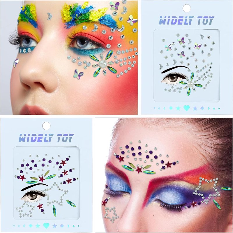 Face Gems - 8 Sheets of Mermaid Body Jewels with Rhinestones | Crystal Stickers for Parties & Festivals