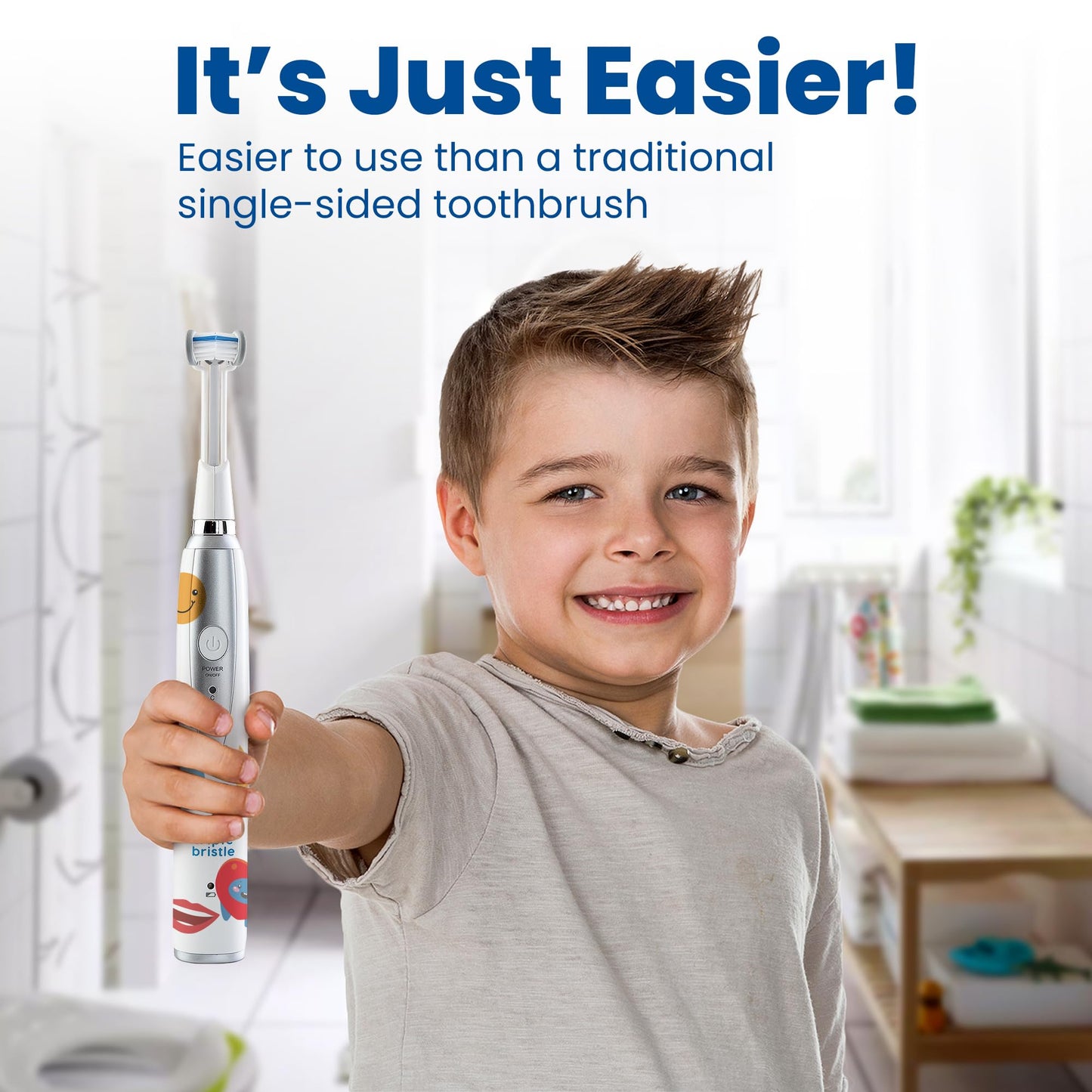 Triple Bristle Kids Sonic Toothbrush | 1 Pack | 3 Sided Toothbrush to Clean Teeth and Gums | Dentist Created & Approved | Fun Sticker Rewards | Rechargeable Three Sided Toothbrush for Kids