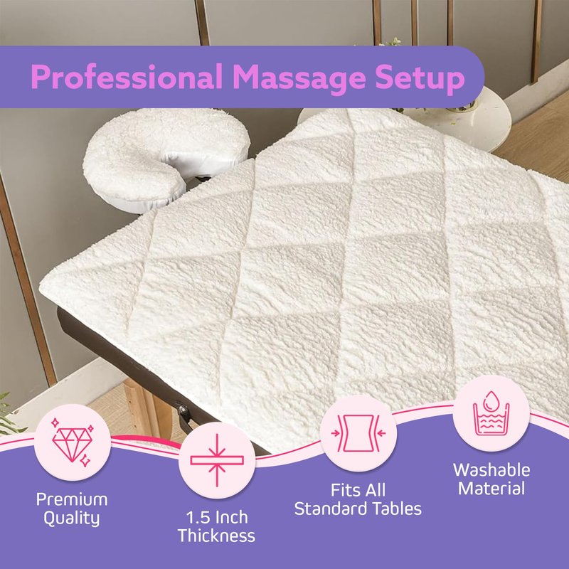 Double-Sided Massage Table Pad, Plush Fleece and Microfiber Cover, Soft Massage Bed Topper and Spa Cover, Ideal Table Accessories, 76"x34", White