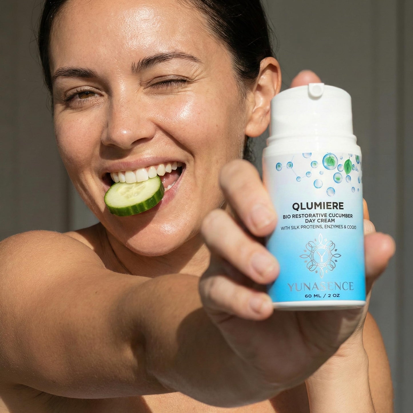 YUNASENCE QLUMIERE Bio-Restorative Soothing Cucumber Cream w/Amino Acids, Hyaluronic Acid, Enzymes, Caviar. Hydrating, Protecting.