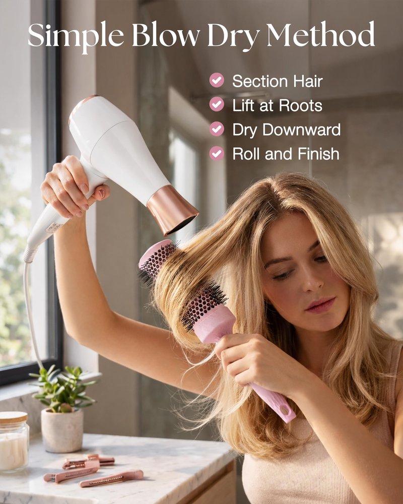 Lily England Round Blow Dry Brush Set for Women - Perfect for Voluminous Blowouts - Ceramic Ionic Technology - Luxury Gift for Her (Pink)