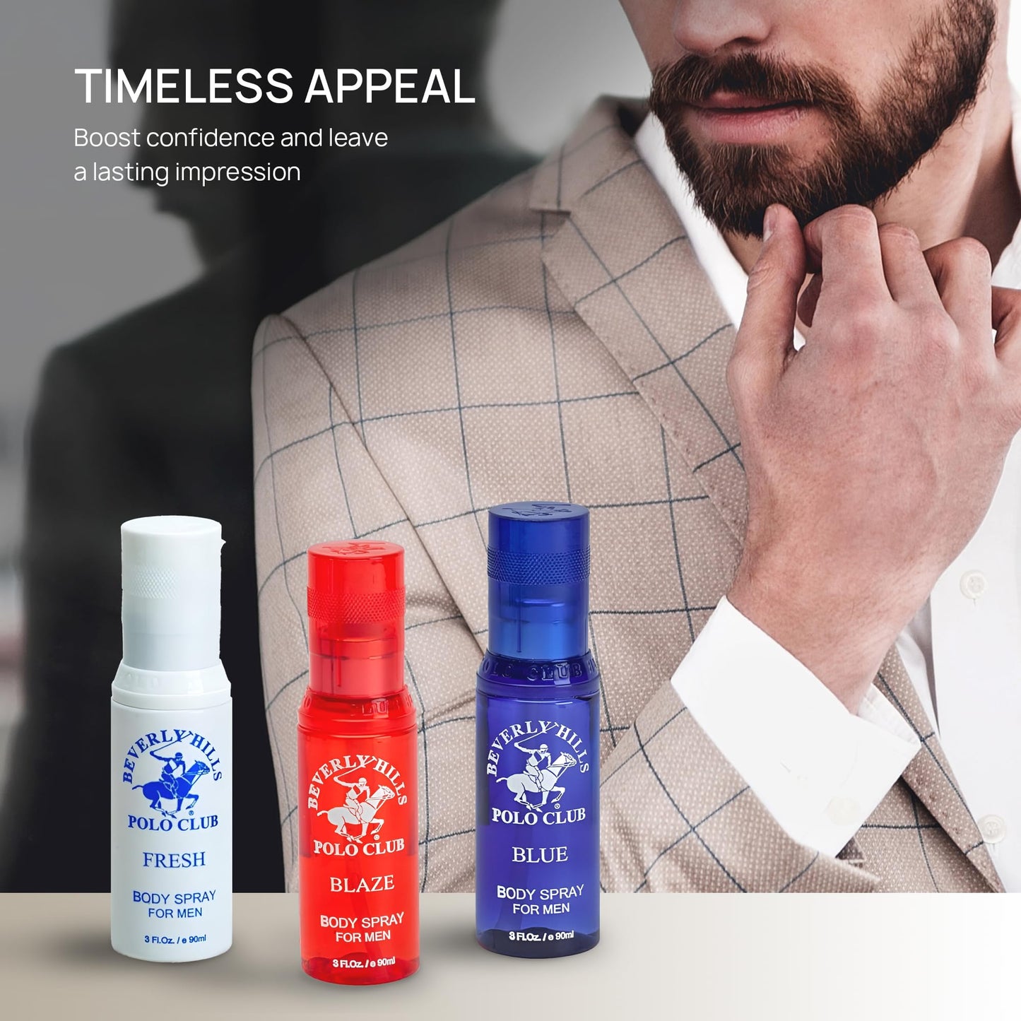 Beverly Hills Polo Club Men's Body Spray Collection - 3 x 3oz Designer Cologne Gift Set for Everyday Freshness & Travel