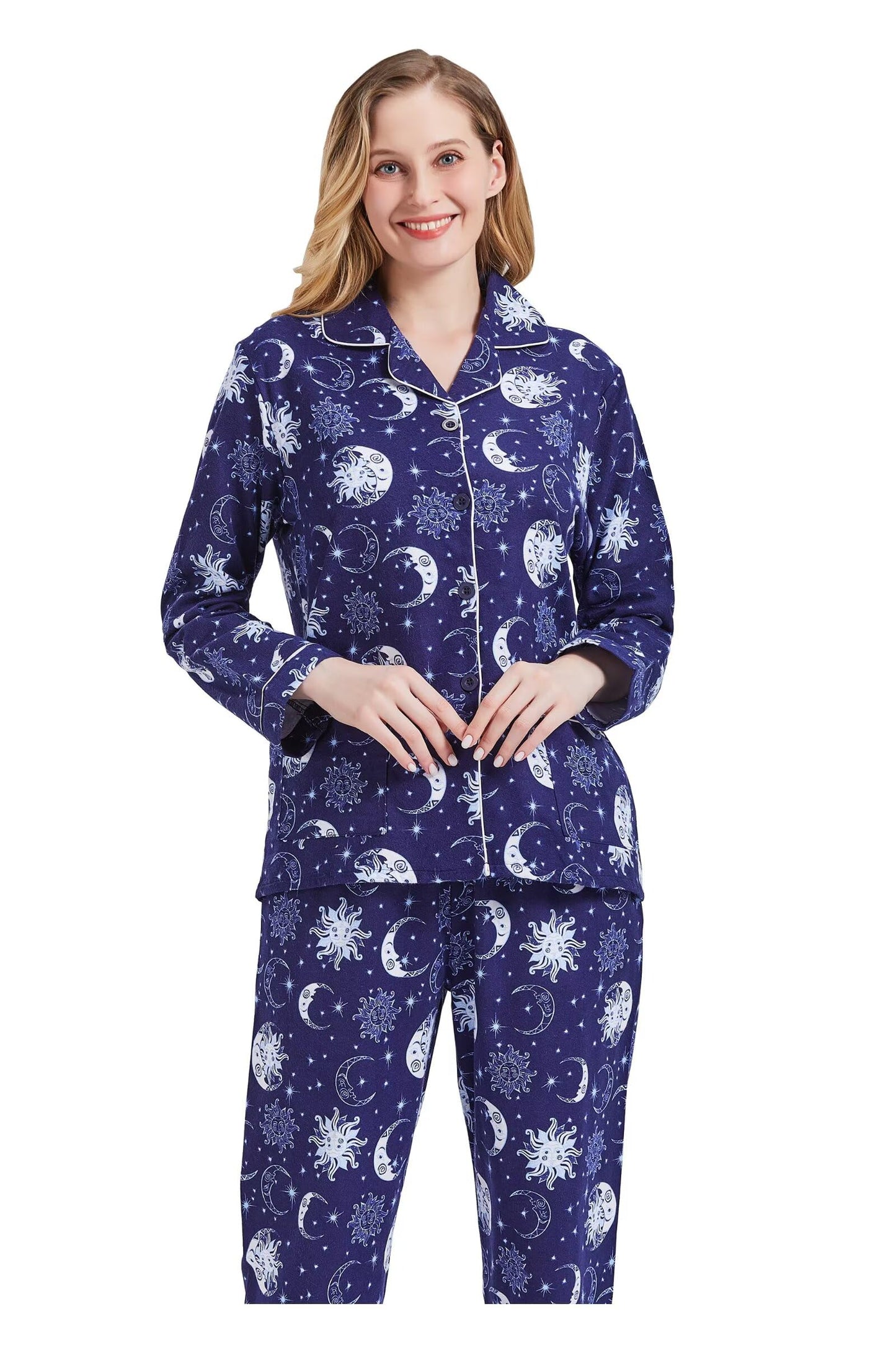 amaxer Women's Flannel Pajama Set 100% Cotton Soft Christmas Pajamas For Women Long Sleeve Pjs Button Down Warm Sleepwear