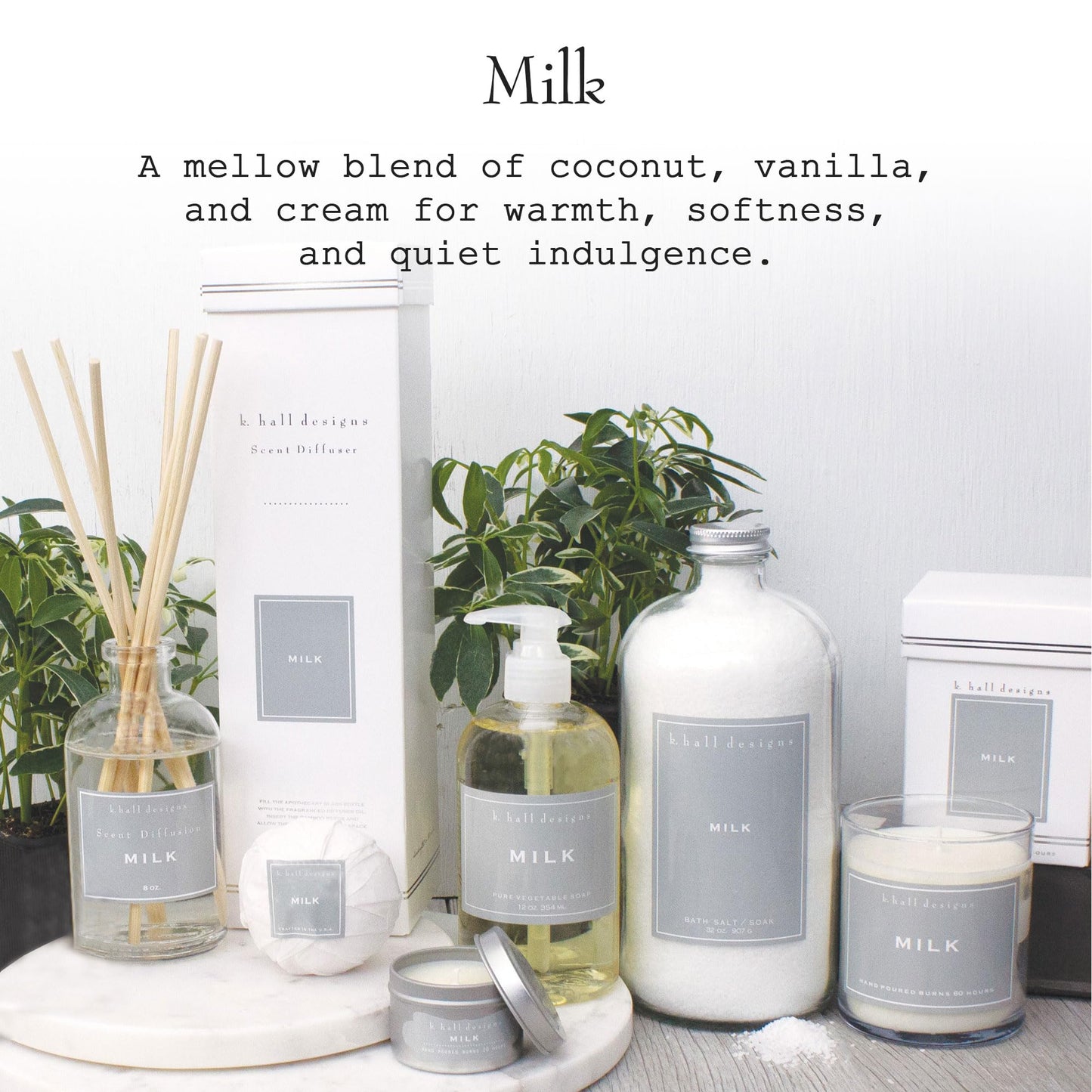 K. Hall Designs Milk Bath Salt Soak with Vitamin E, Creamy-Sweet Scent with Coconut & Vanilla, Relaxing Bath Products for Women & Men, 32 oz