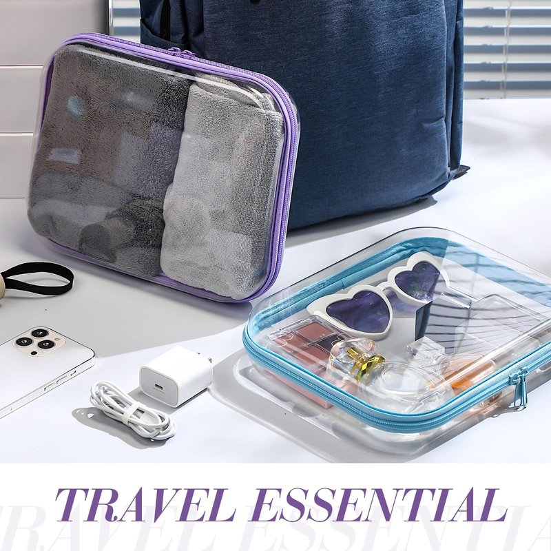 Hoolerry 4 Pcs Hard Clear Zipper Case Makeup Bags Plastic Zipper Pouch Transparent Storage Box Containers for Cosmetics, Snacks, Building Blocks, Puzzles(Clear,9.8 x 7.9 x 2 in,Multicolor)