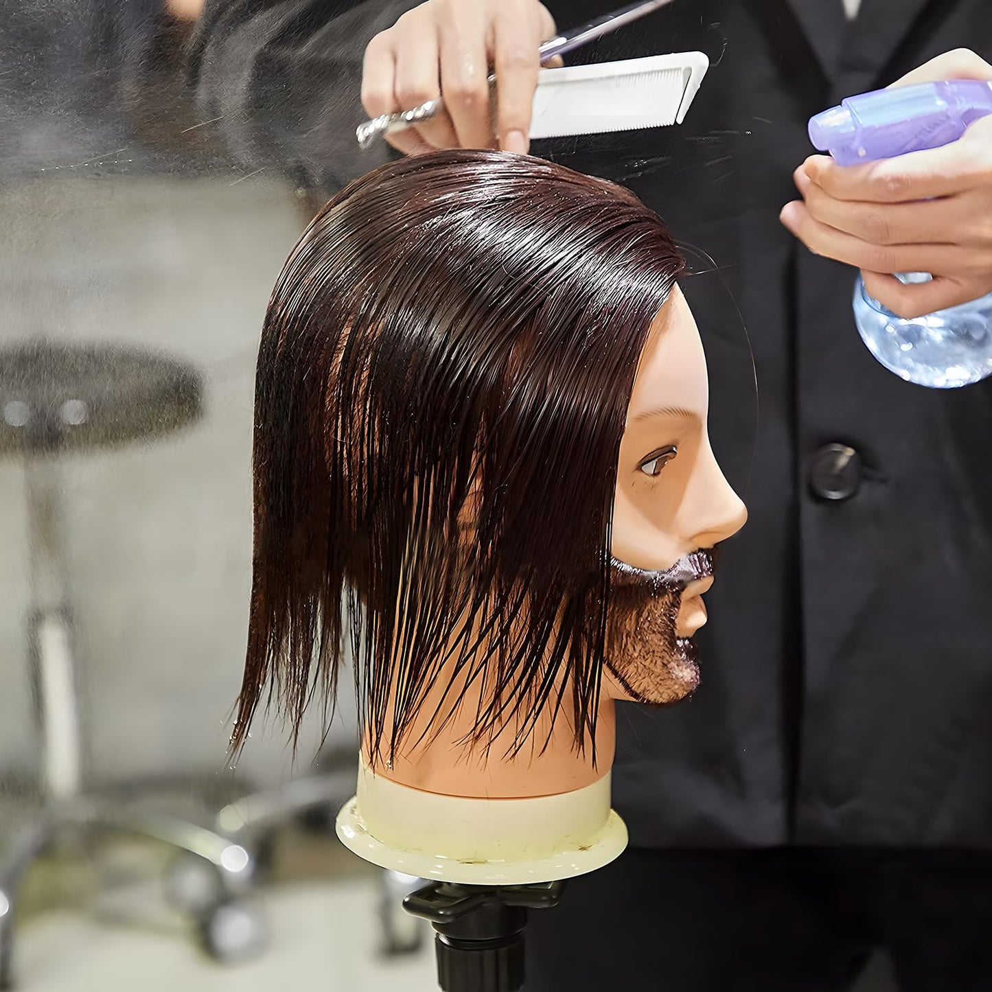 Male Mannequin Head with Hair,10" Barber Mannequin Head,Cosmetology Hairdresser Training Doll Manikin Head for Hair Styling and Practice（black）