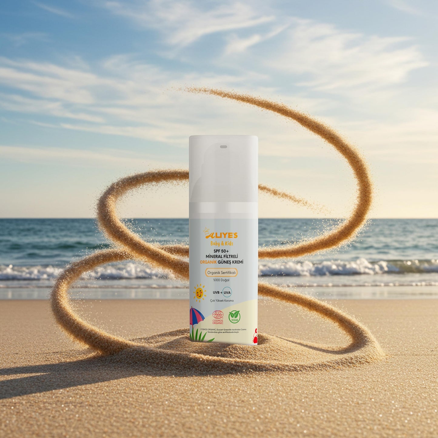 ALIYES SPF 50+ Organic Baby&Kids Mineral Sunscreen – Safe for Babies - Water Resistant Sun Cream – Broad Spectrum UVA/UVB Sun Protection – Vegan Baby Sunscreen Lotion, 1.69 FL