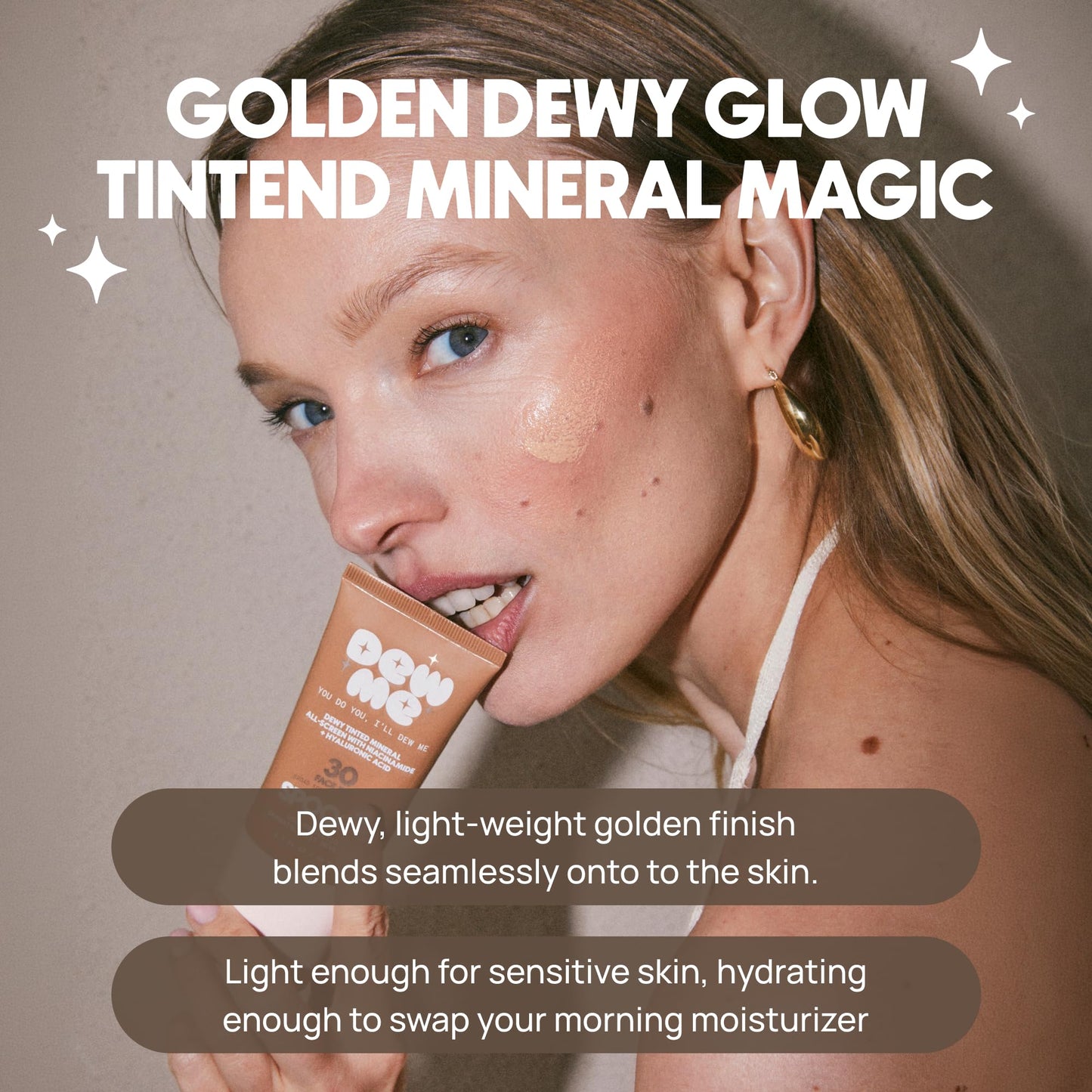 Spooge Dew Me | Tinted Mineral Sunscreen SPF 30 | Zinc Oxide Sunblock | Tinted Sunscreen For Face & Body | Golden Glow Dewy Finish | Dermatologist Developed Formula | Reef Safe Sunblock | 1.7oz
