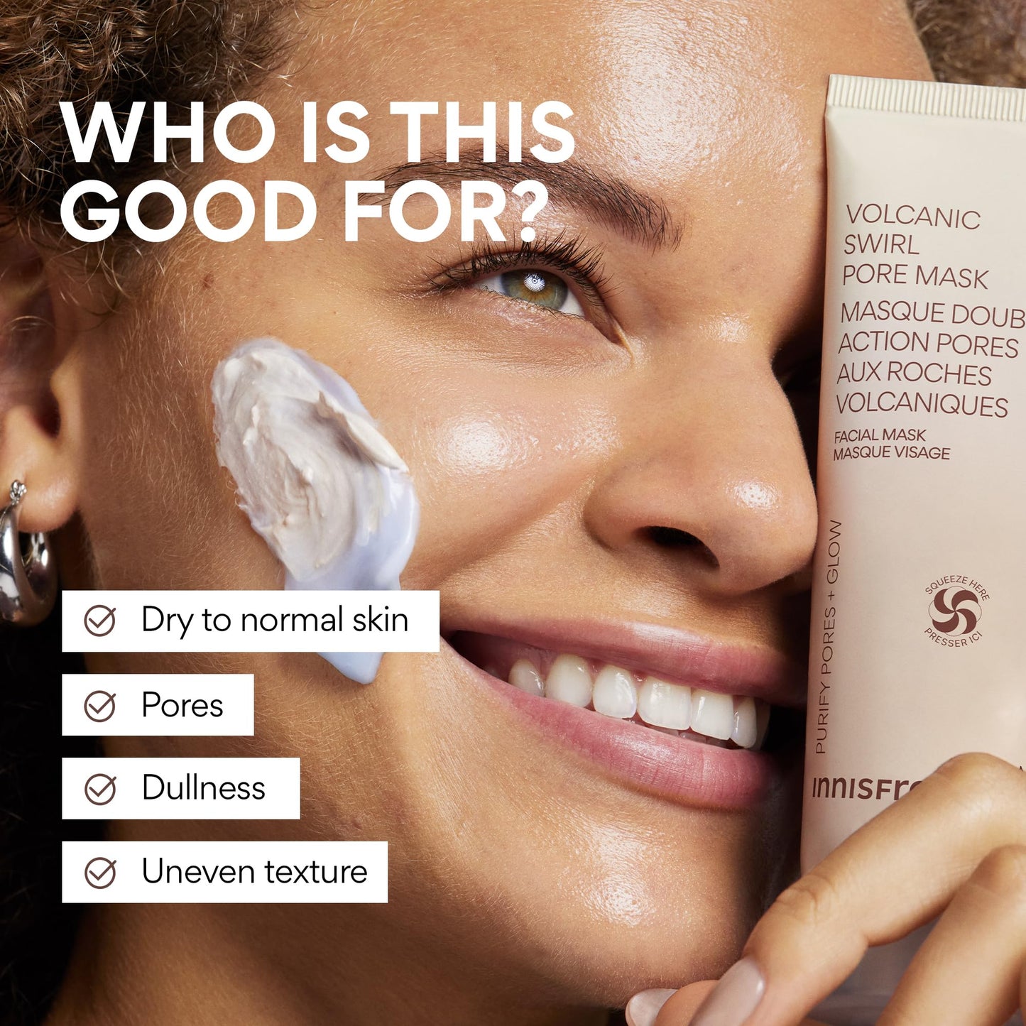 Innisfree Volcanic Swirl Pore Mask | 2-in-1 Korean Mask with AHA and Hyaluronic Acid for Oily Skin | Exfoliating, Smoothing and Hydrating | Suitable for Normal to Dry Skin