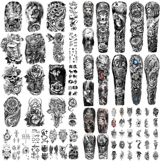 Temporary Tattoos - 36 Sheets of Stylish Body Art for Men & Women | Includes 12 Sheets of Arm & Chest Designs