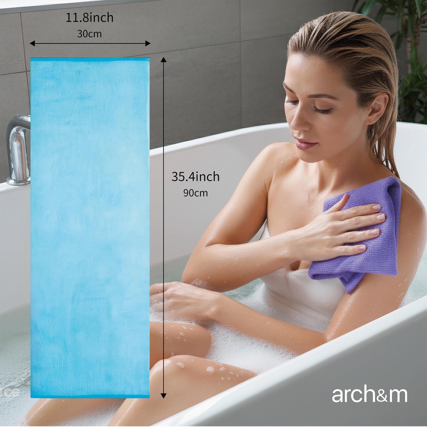 ARCH&M 12-Pack Premium Nylon Exfoliating Washcloth Towel - 35-Inch Quick-Dry, Hygienic Japanese Washcloth for Body & Back - Durable, Machine Washable, Long-Lasting