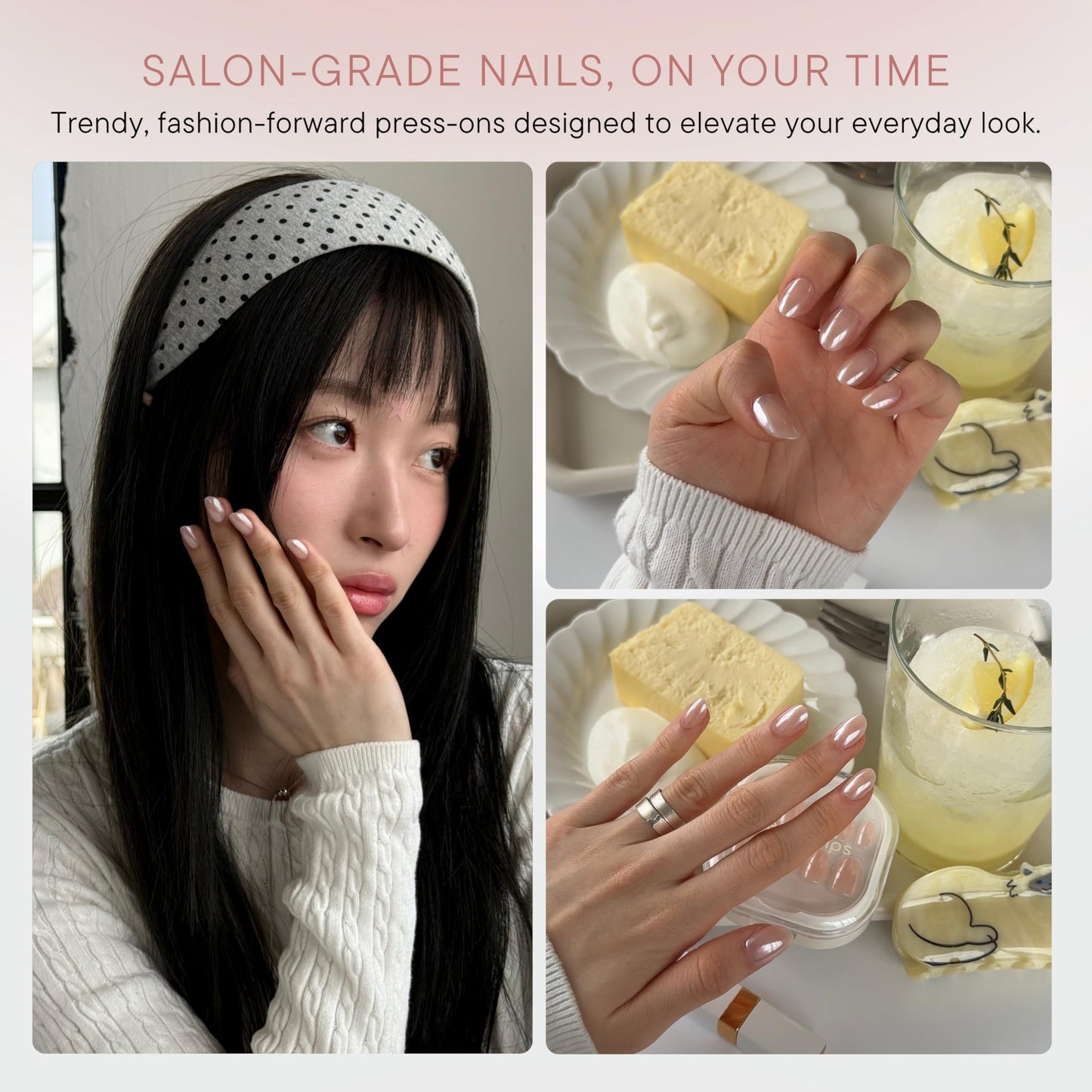 Celebritips Nail Art Press-Ons | Short Almond Nails, Reusable | 16 sizes - 32 Nails Kit with Super-hold Nail Glue and Sticky Tabs (Baby Blue Ribbon)