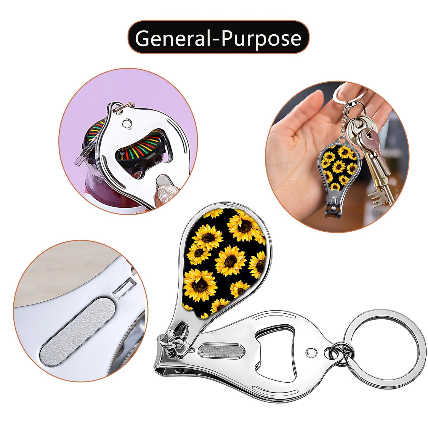 Muemigai Keychain Nail Clipper for Women,Family Nail Clipper Set with Key Chain Rings,2 Pack Nail Cutter with Files,As Bag Charms,Purse Charms for Handbag (2, Sunflower)