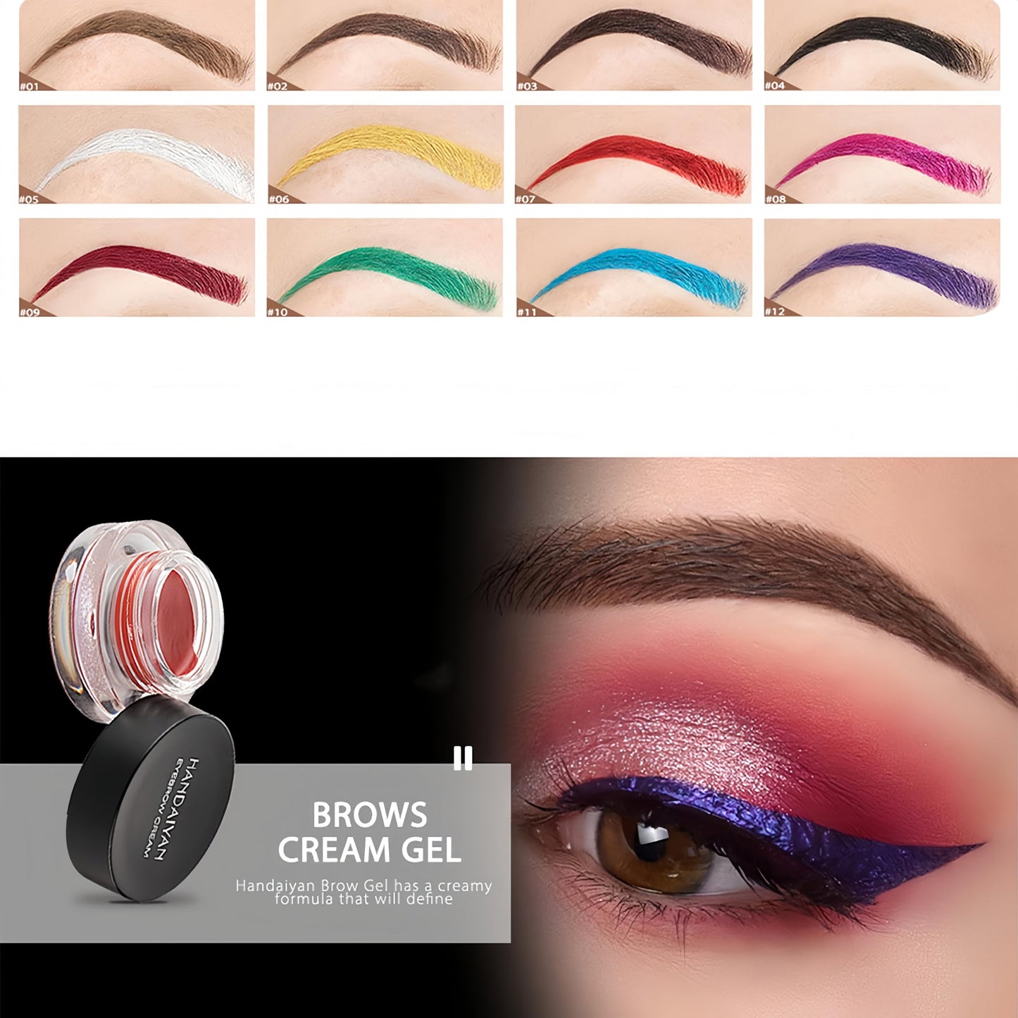 Melemando 12 Color Eyebrow Cream Colorful Smooth Eyebrow Pomade Gel Long Lasting Waterproof Eyeliner Gel Eye Brow Makeup Cosmetics with Eyebrow Brush (08 Magenta)